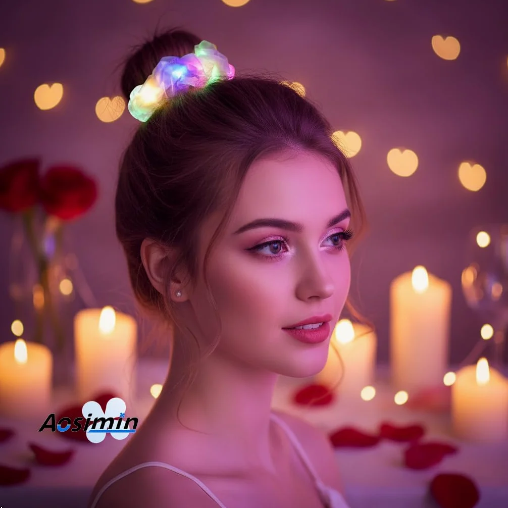 36 coleteros iluminados, lazos de pelo de tela de doble capa LED para niñas, accesorios para el cabello de neón rave, accesorios para el cabello para mujeres, suministros de fiesta que brillan