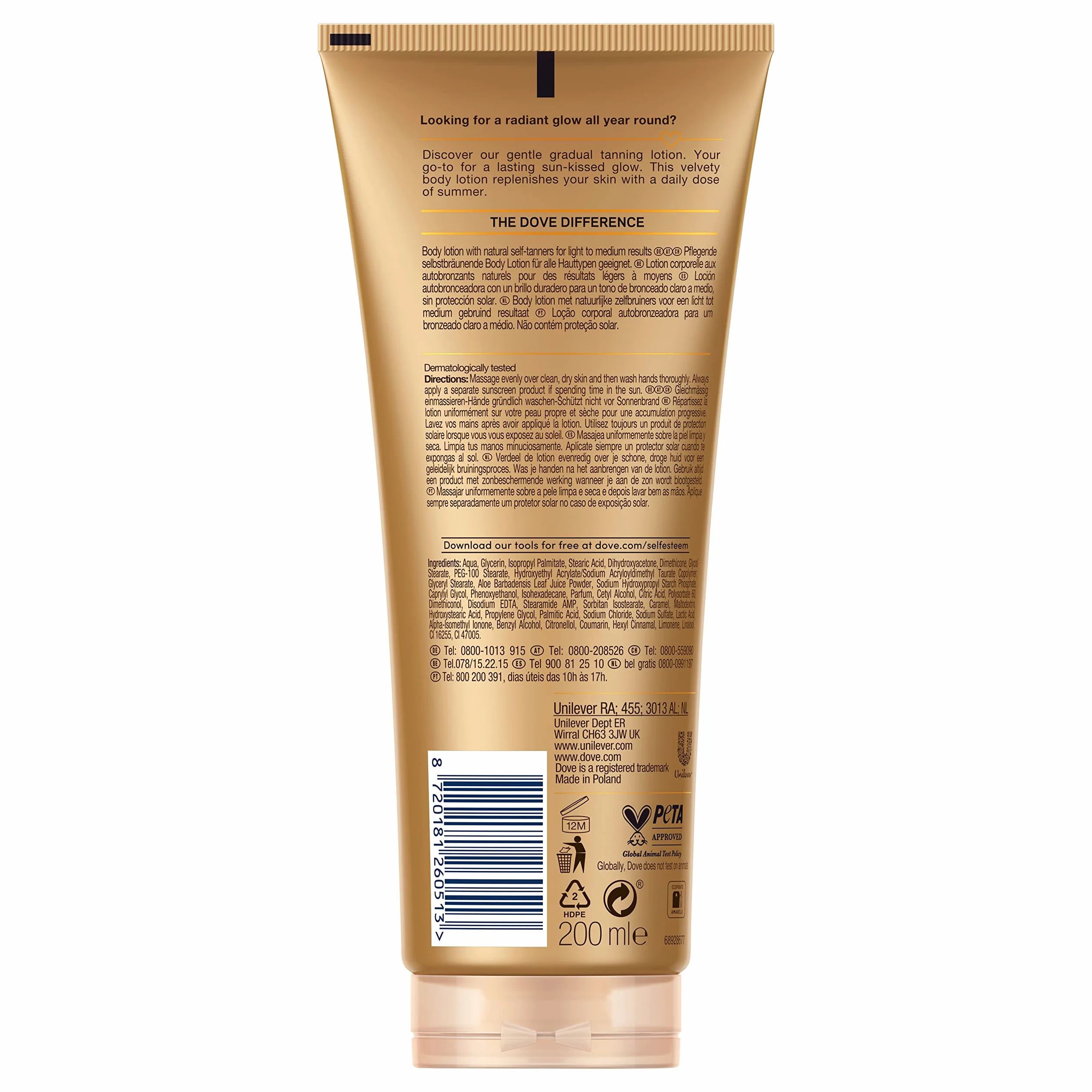 Dove Loción Corporal Autobronceadora Summer Revived 200ml Piel Clara a Media