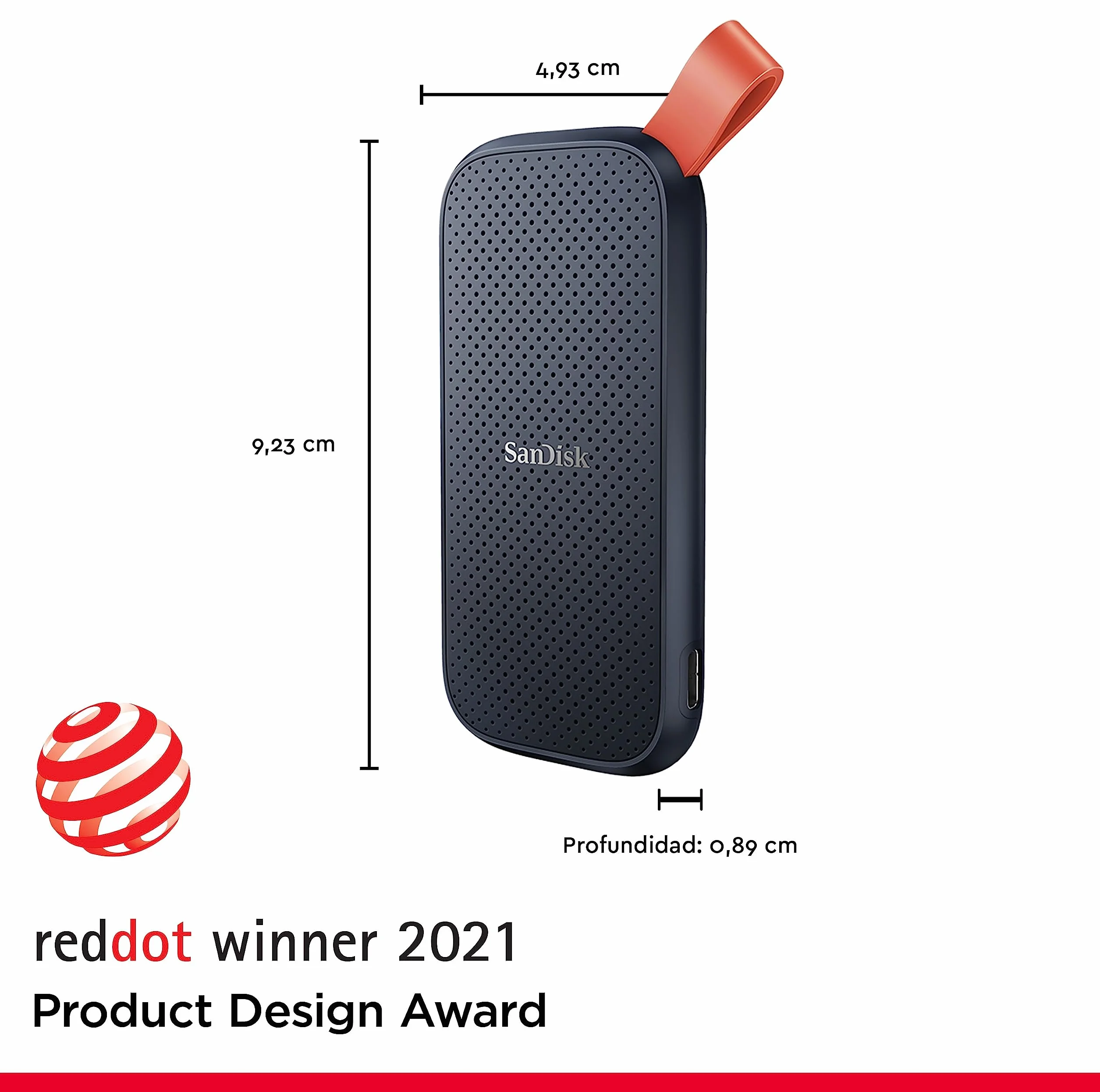 SanDisk SSD Externo Portátil 2 TB Disco Duro Externo SSD 800 MB/s Protección Contra Caídas Resistente Gancho de Goma