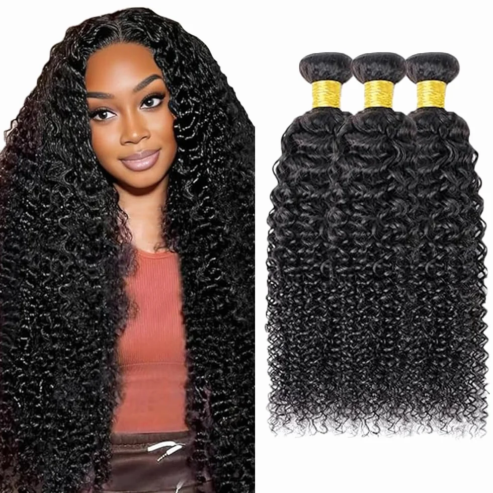 Human Hiar Peluca virgen brasileña para mujer, extensiones rizadas #1B, paquete de cabello humano negro natural con una mínima caída para el cabello de mujer 40,52 cm