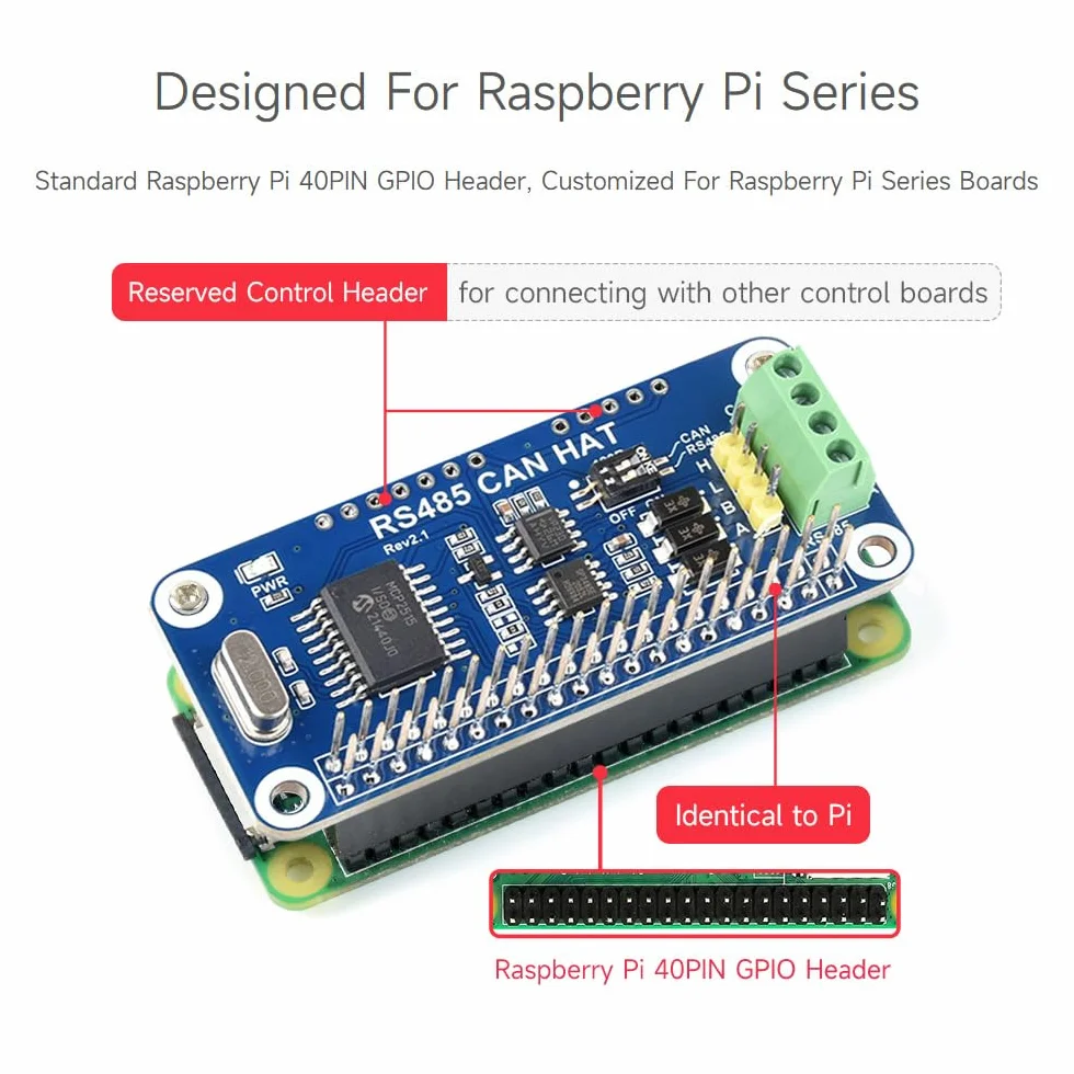 Waveshare RS485 CAN HAT for Raspberry Pi Zero/Zero W/Zero WH/2B/3B/3B+ Long Distance Communication