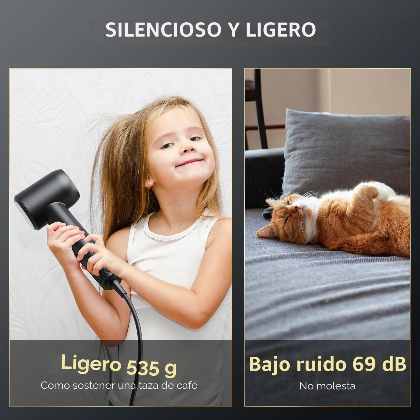 Secador de pelo de iones de 1600 W, GLAM Secador de pelo de secado rápido con concentrador, secador de pelo de salón, 4 calor y 2 velocidades, 200 millones de iones para el hogar, viajes y peluquería