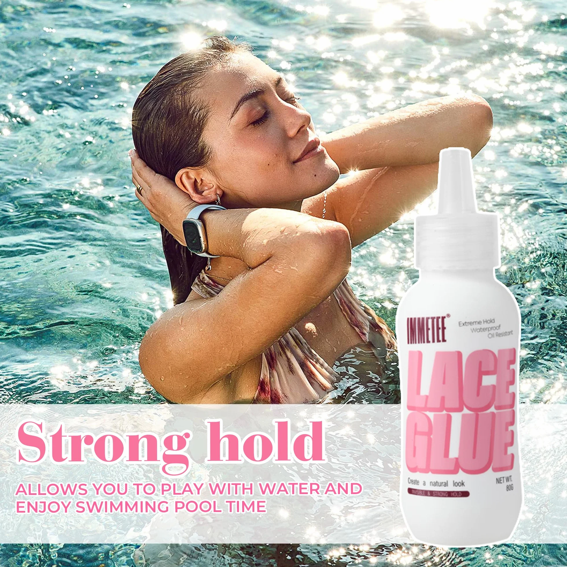 immetee Pegamento Para Peluca Lace Glue Resistente al Agua Invisible 80g