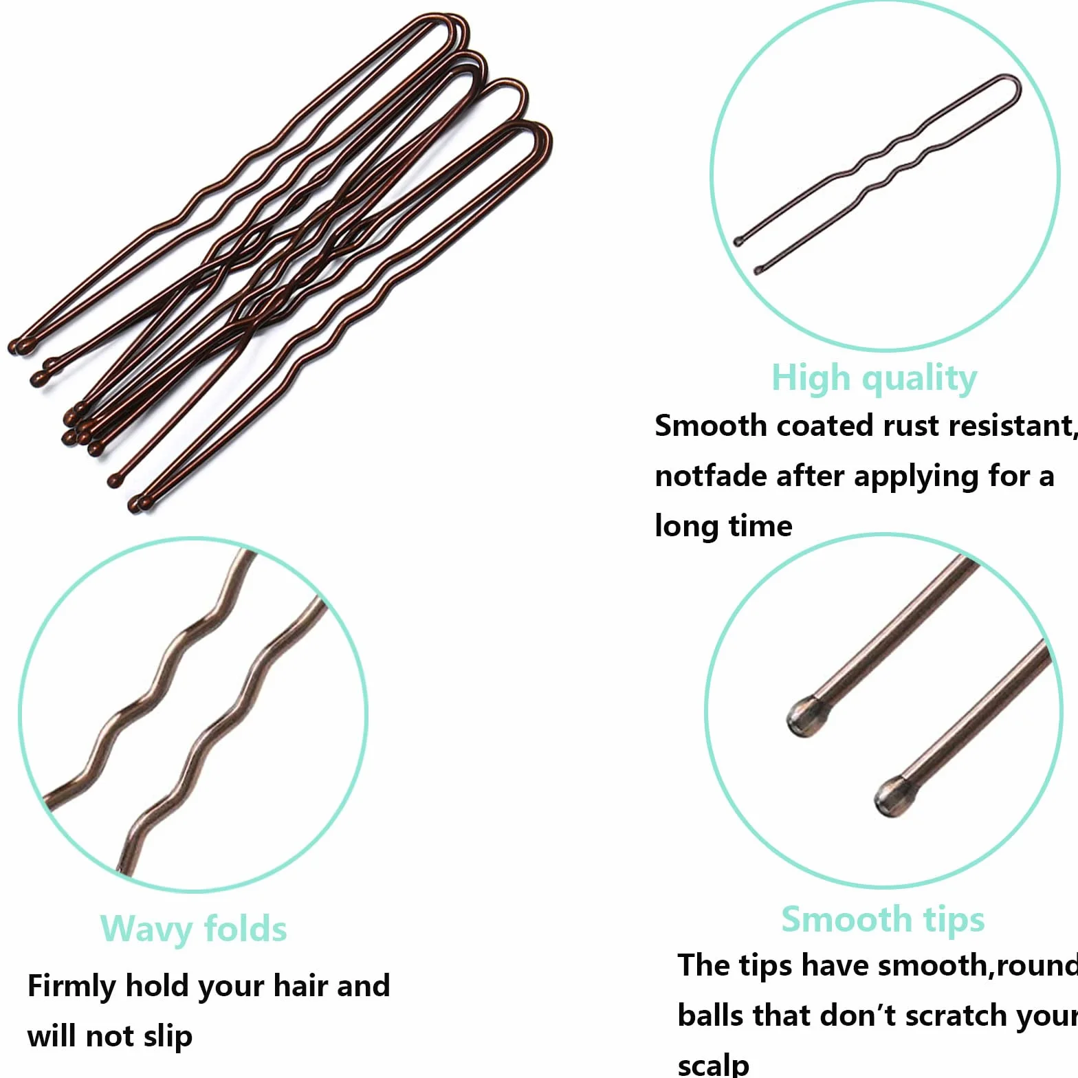 Horquillas para el Pelo en U 50 piezas Pinzas para el Pelo de Mujer (Brown)