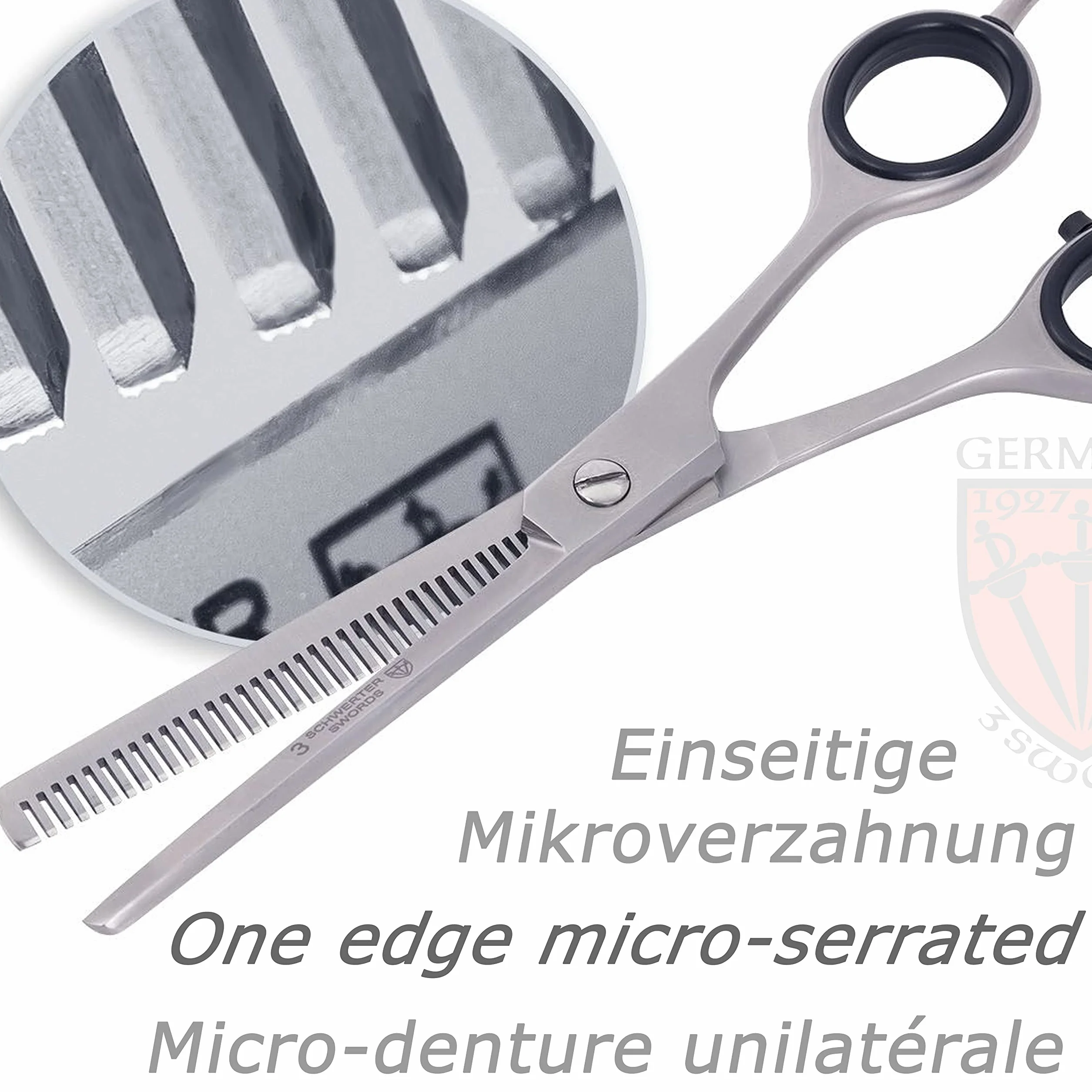 3 Swords Germany Tijera profesional de entresacar inoxidable estuche 7582