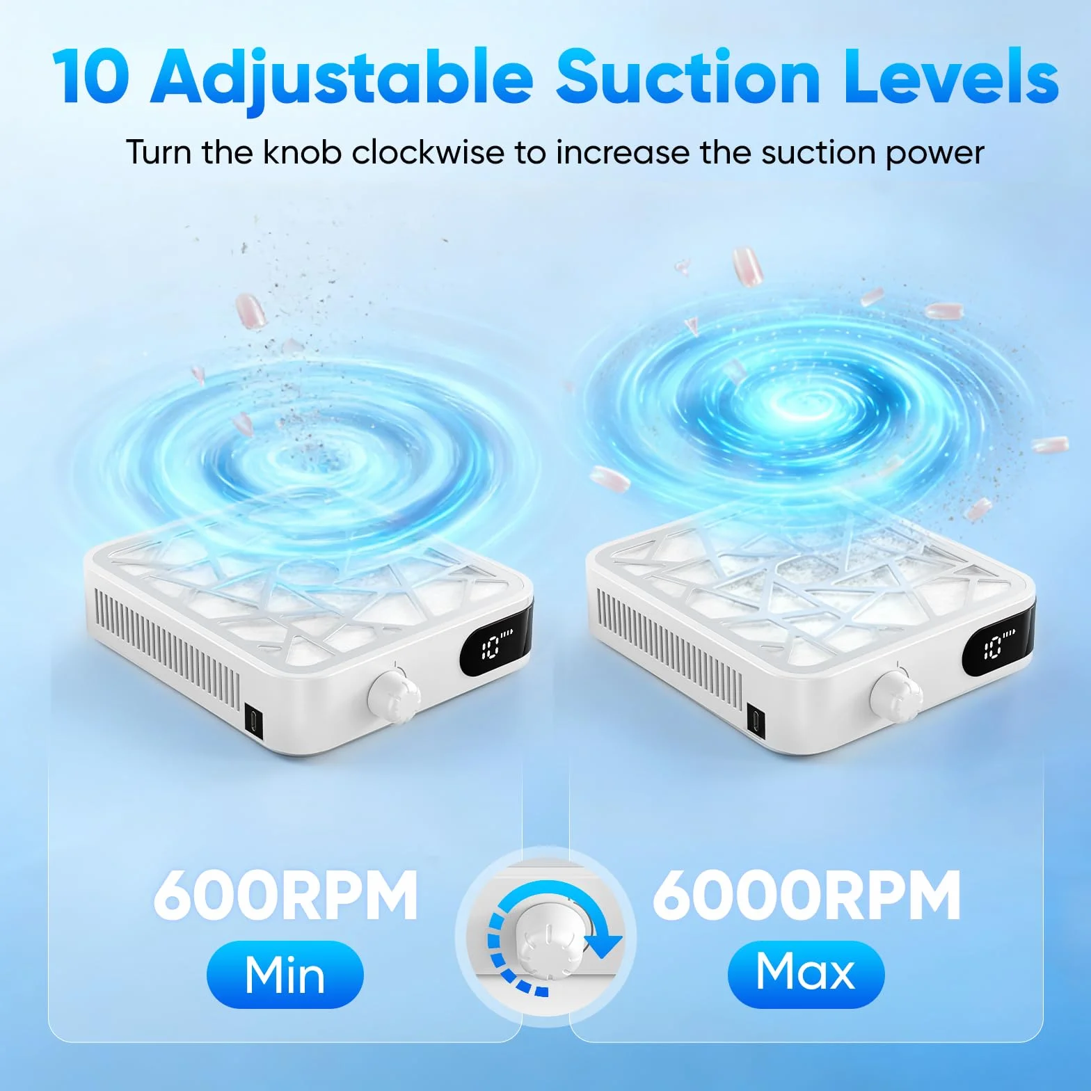 Aspirador de polvo para uñas, 6000 RPM, compacto aspirador de uñas profesional con filtro, herramientas y accesorios, potente aspirador de uñas para manicura pedicura, salón de uñas personal (blanco)