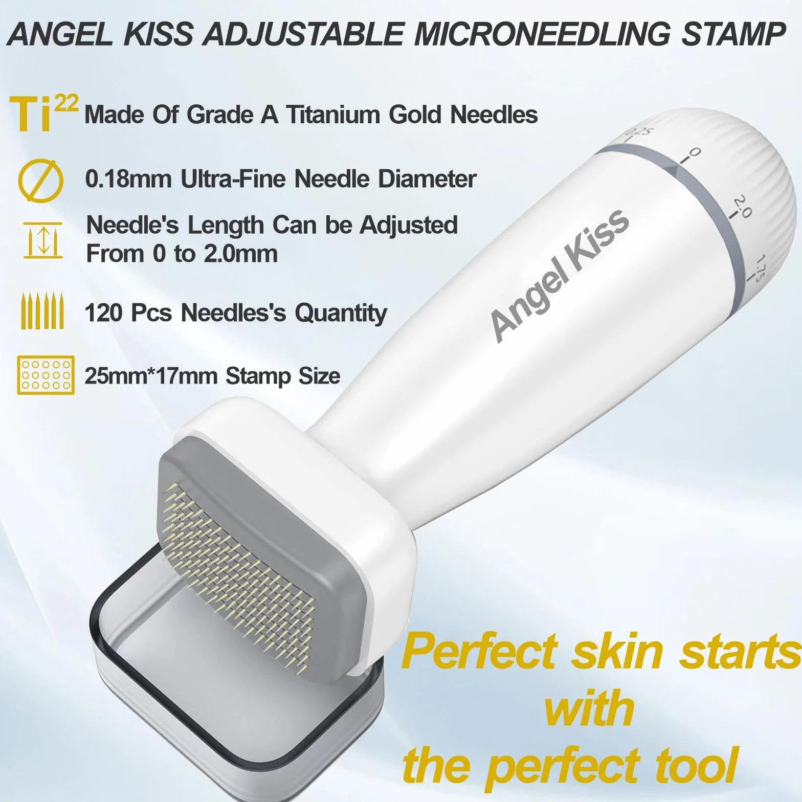 Angel Kiss Sello de Microagujas Derma Roller Stamp Profesional 120 Agujas Titanio Ajustable 0-2.0 mm