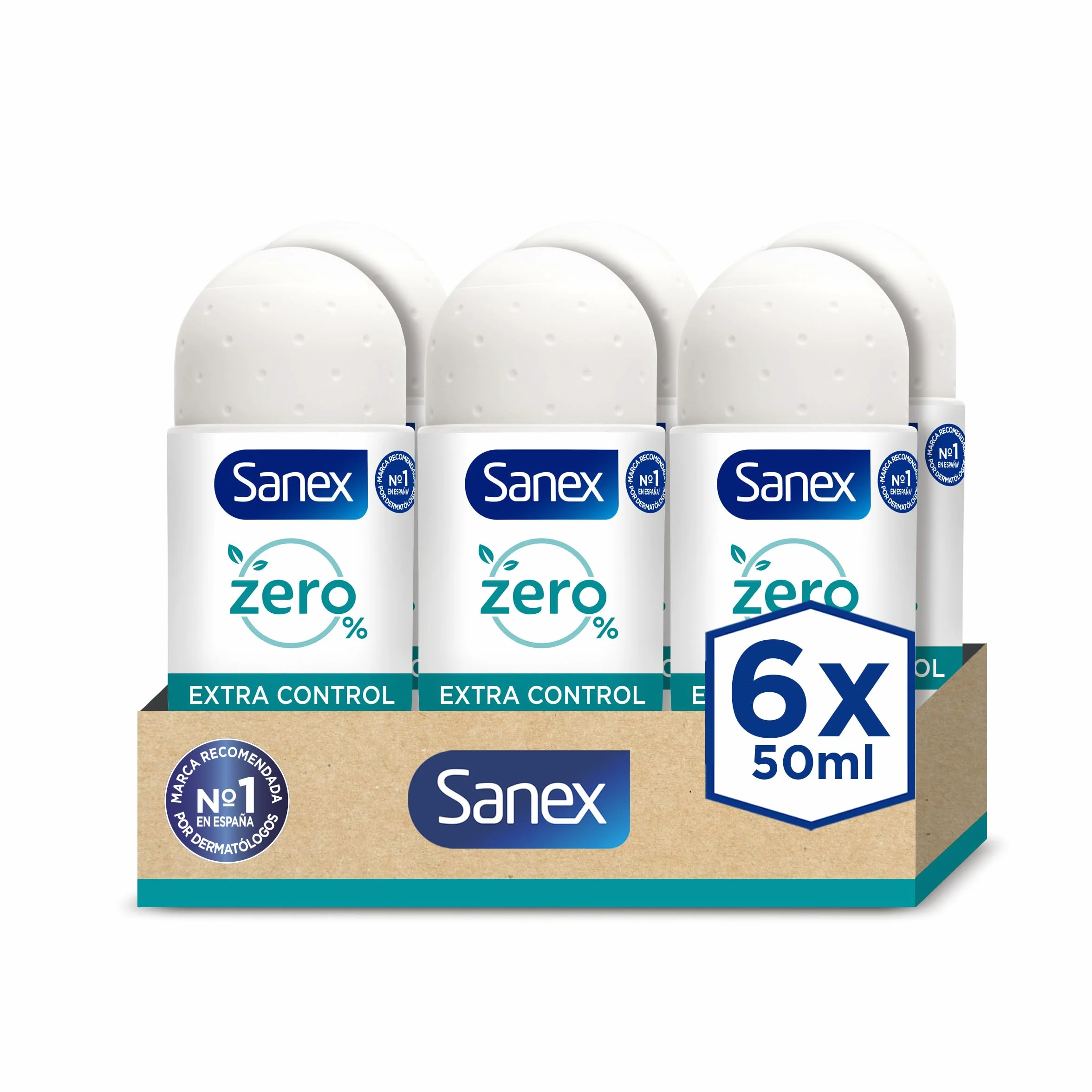 Sanex Zero% Extra Control Desodorante Roll-on Protección 48H Pack 6 x 50ml