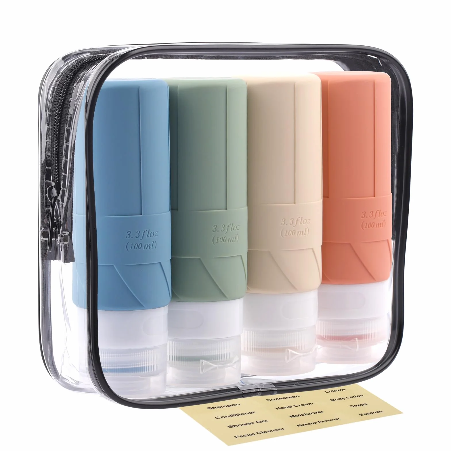 FDADVAN Botella de Viaje de Silicona 100ml 4 Unidades Kit de Viaje para Champú Gel de Ducha Morandi