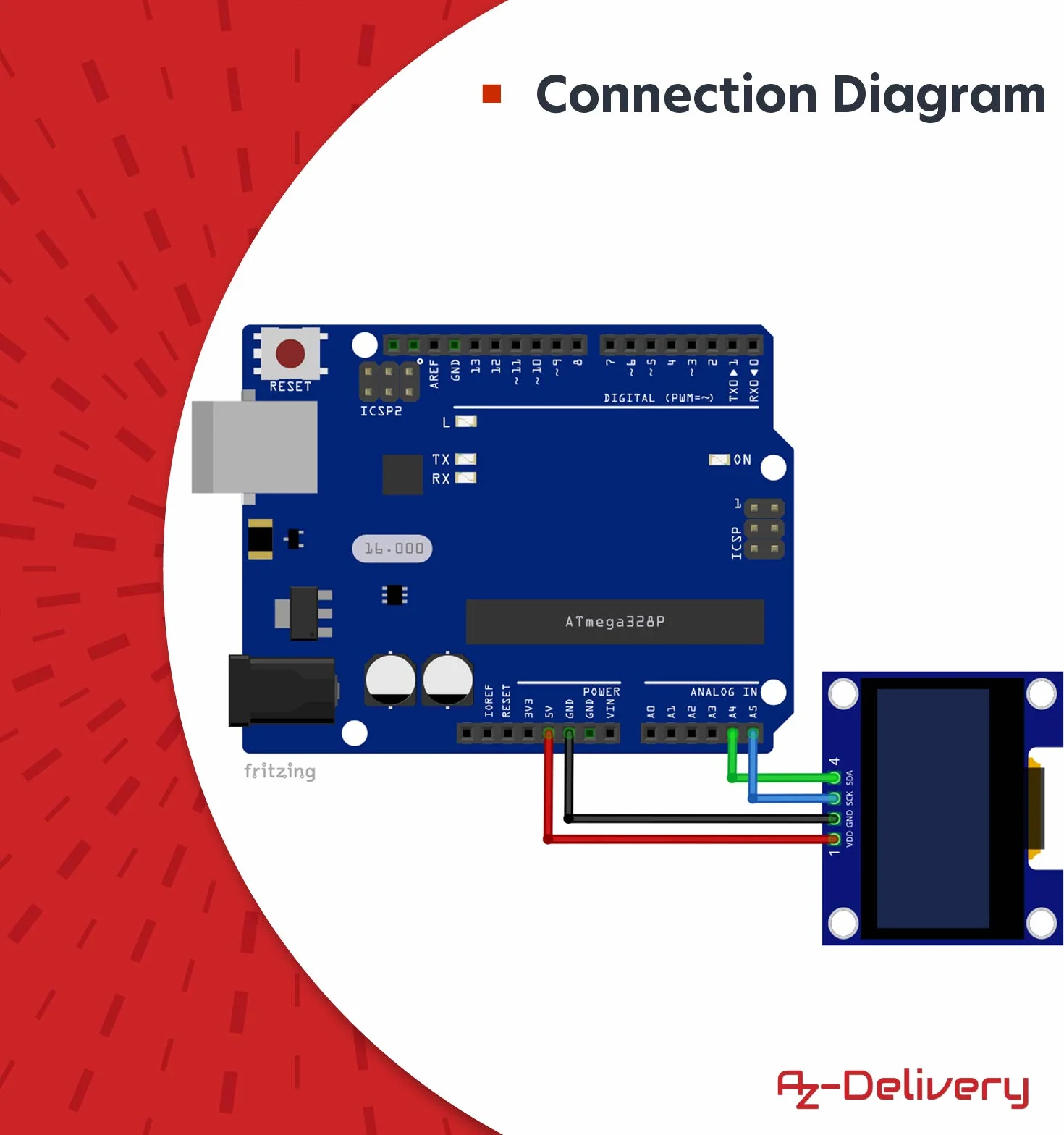 AZDelivery 1.3 Pulgadas OLED Display I2C SSH1106 128x64 Pixeles Modulo de Visualizacion Compatible con Arduino Raspberry Pi
