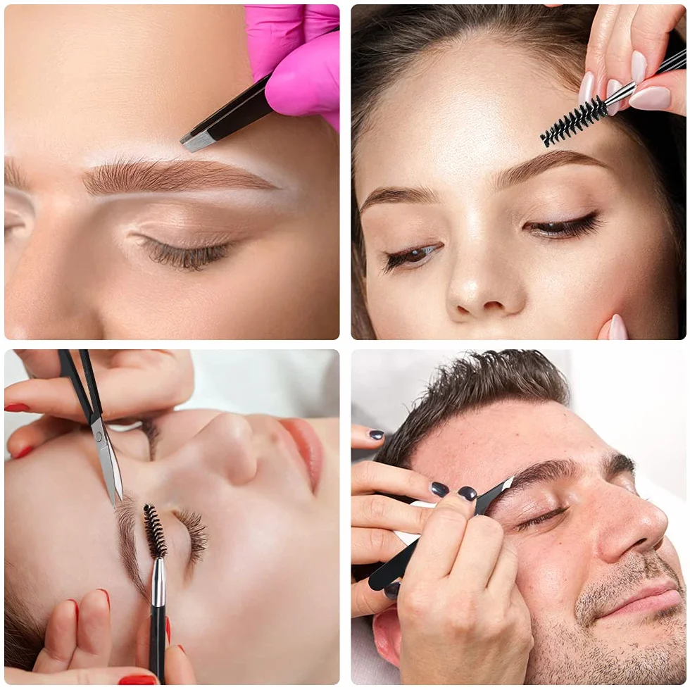 Juego de 6 pinzas profesionales de acero inoxidable para cejas con estuche