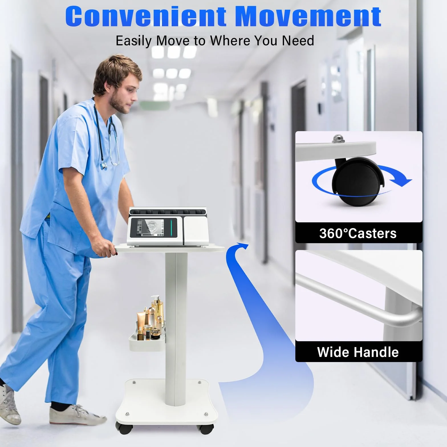 Carrito de belleza ABS con ruedas y compartimento de almacenamiento blanco