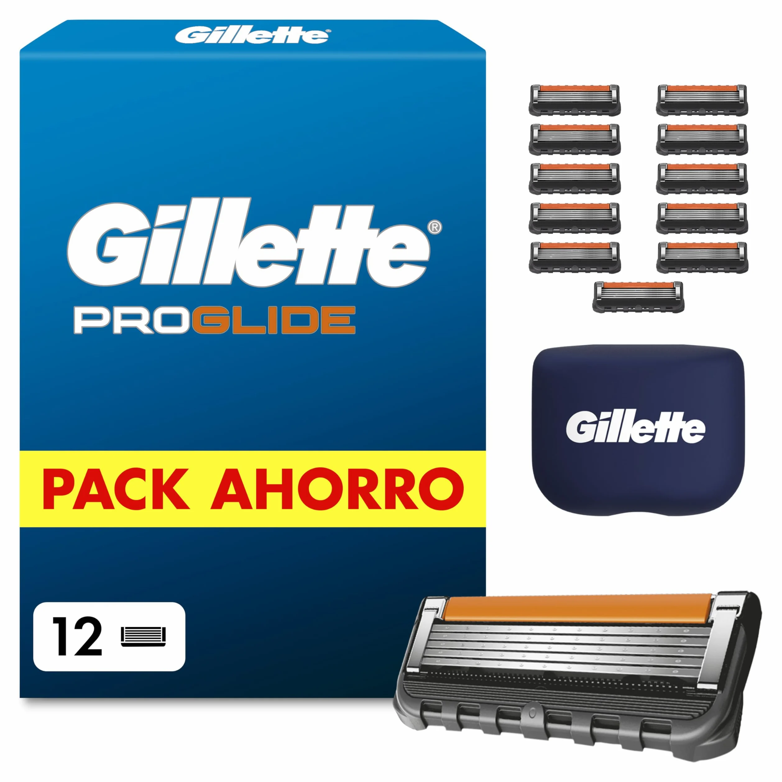 Gillette Proglide Cuchillas de Afeitar Hombre, Pack de 12 | Recambios para Maquinillas de Afeitar Gillette Proglide y Fusion5, con 5 Hojas, Doble Lubricación Y Recortadora de Precisión