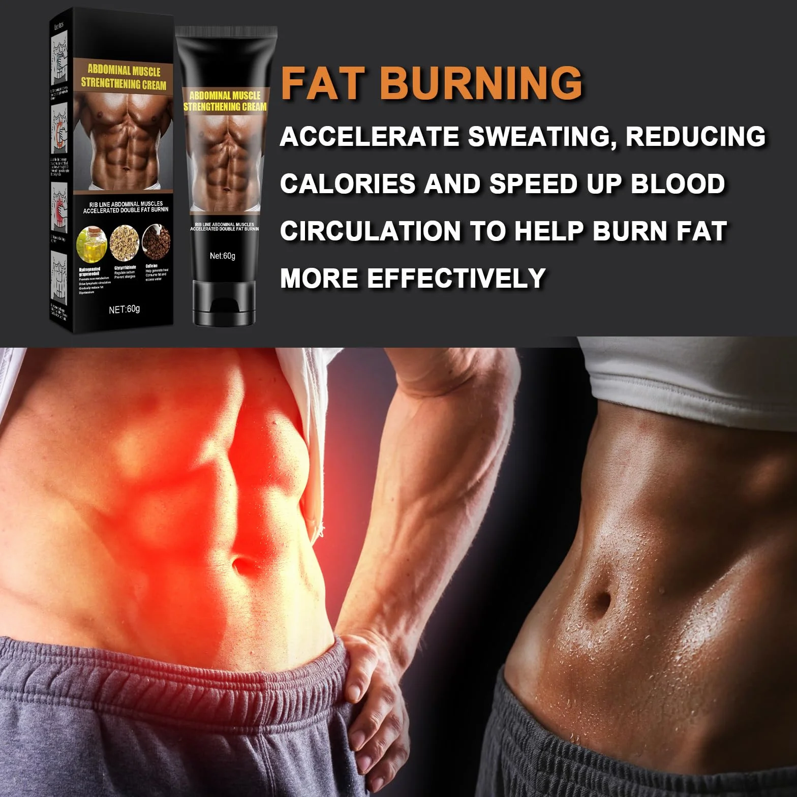 Crema Caliente Reductora Quemagrasas Abdominales Cintura Glúteos 60g