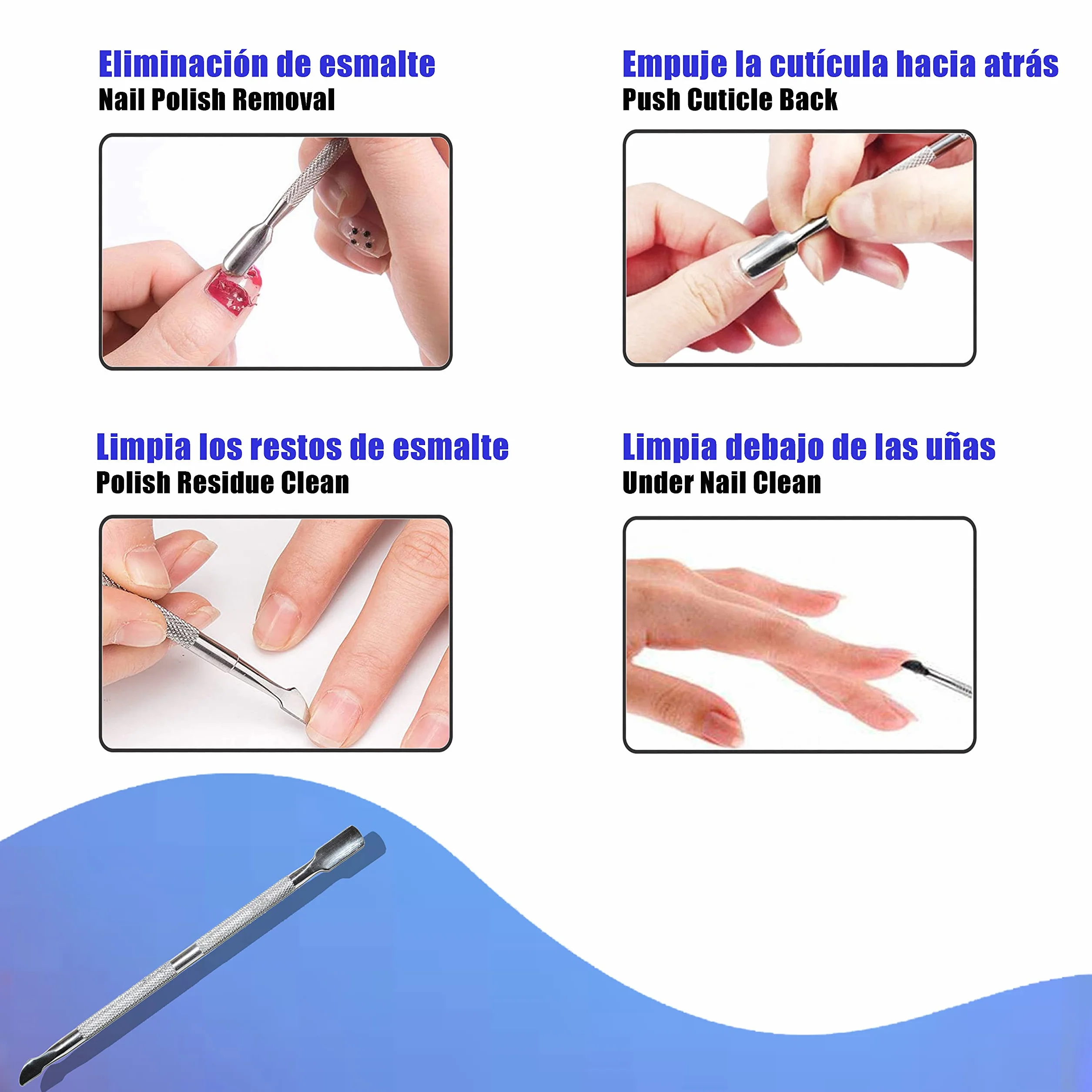 Set Corta Cuticulas Profesional Acero Inoxidable Alicate Empujador Manicura Pedicura