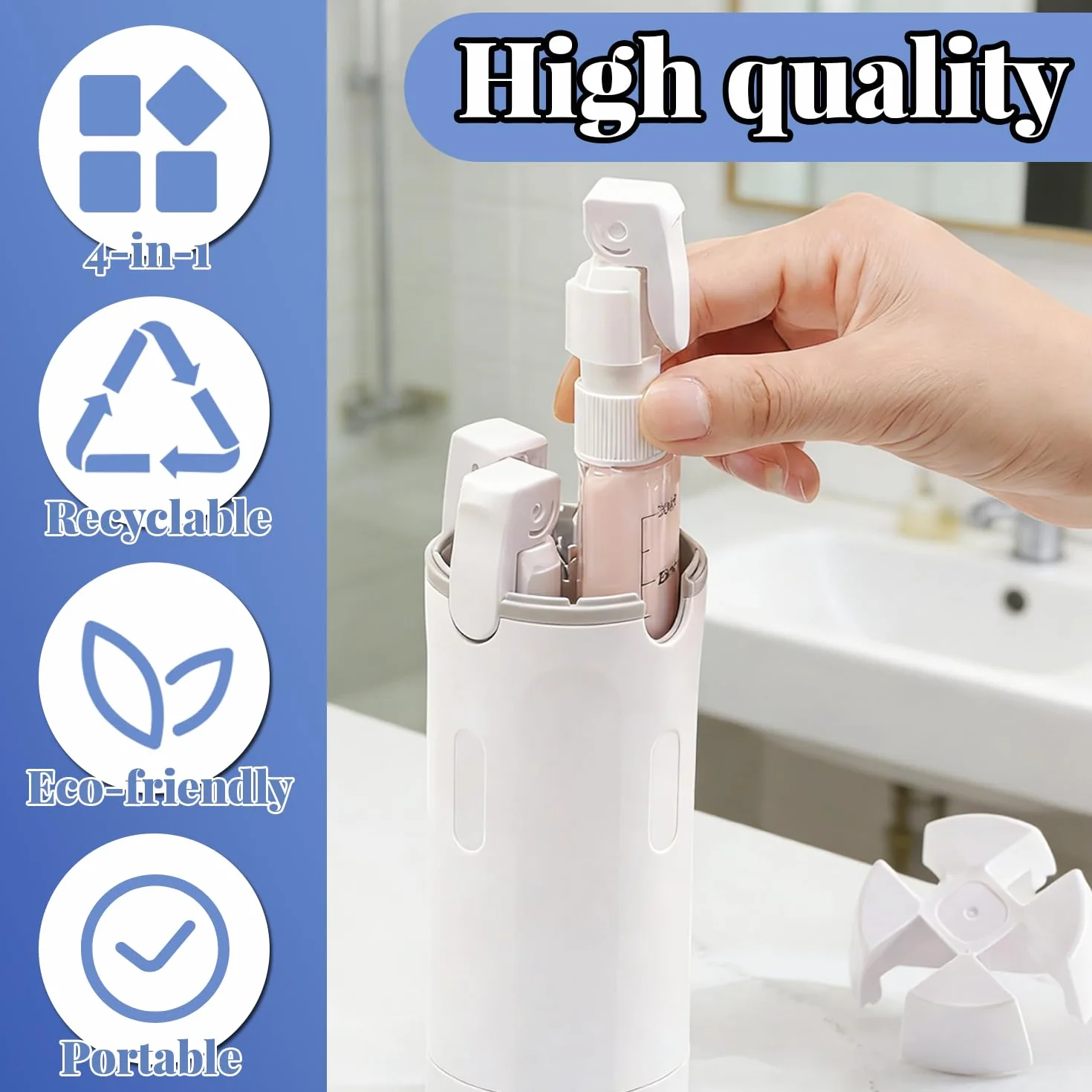 Botellas dispensadoras de Viaje Recargables 4 en 1 a Prueba de Fugas, Contenedores para champú (Blanco)