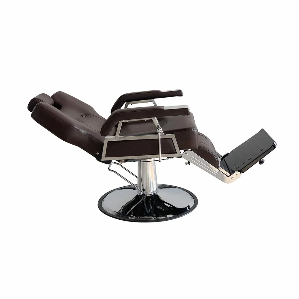 Sedia da parrucchiere in Pelle PU reclinabile idraulica 360° 110x70x100-113 cm marrone