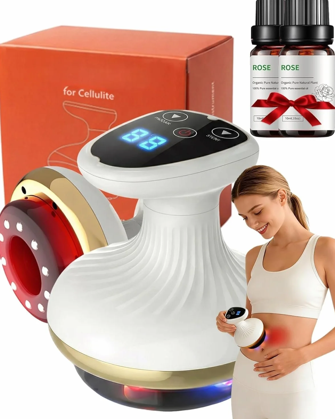 Vacuvia Masajeador Anticelulítico 4 en 1 con Luz Roja y Calor para Muslos Abdomen Hombros