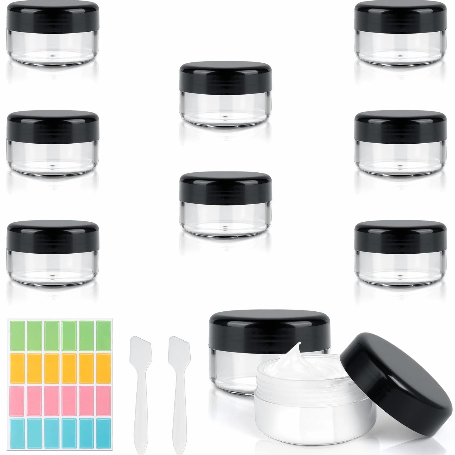 AiQInu 8 Piezas Botes Viaje 30ml, Contenedores de Plástico Trasparente Recargables con Pegatina y Cuchara