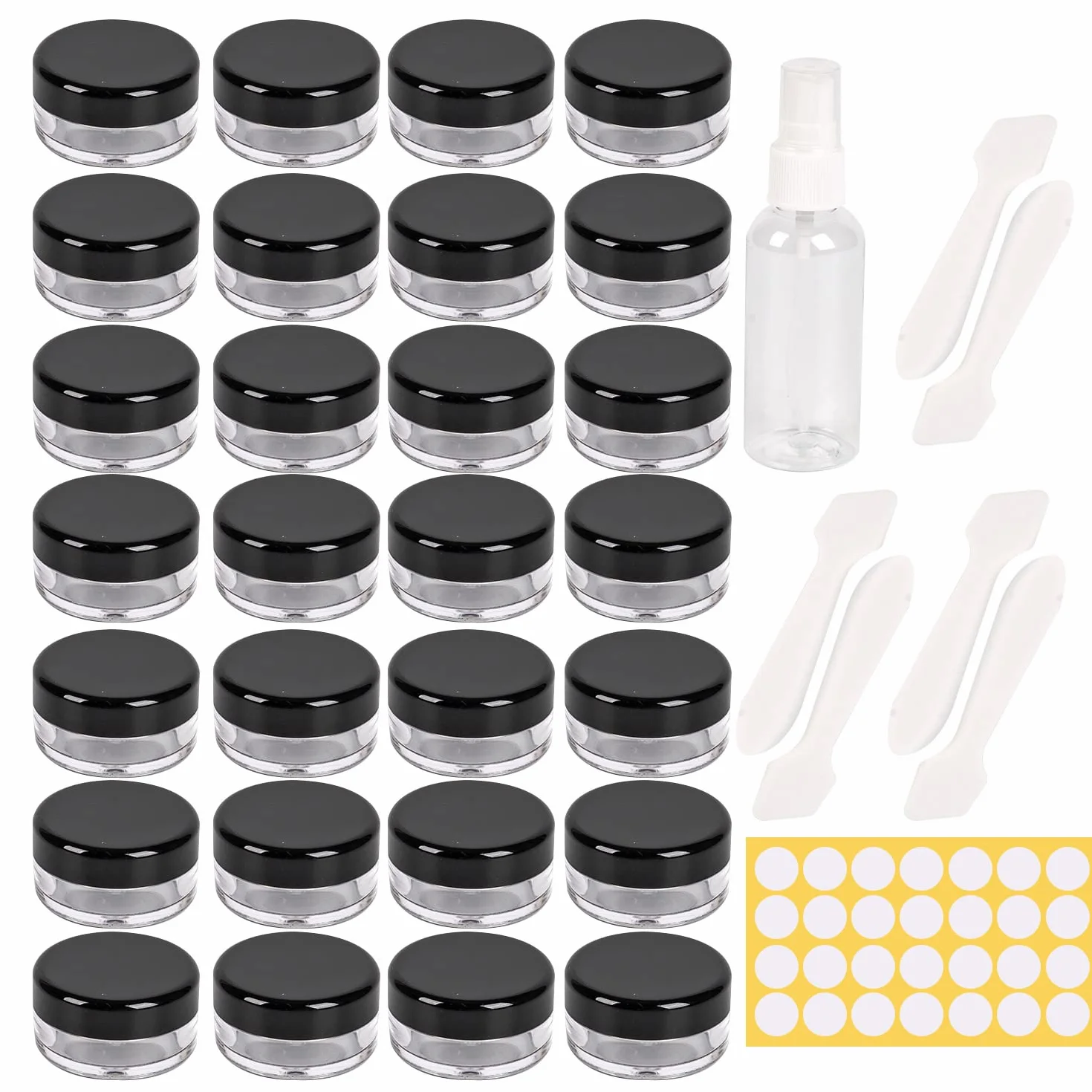 70 Piezas Botes Pequeños de Plástico 5g, Tarro 5 ml, Bálsamo Labial Cajita 5 ml, Contenedor de Cosméticos, Recipientes Vacíos Redondos con Tapa, Negro