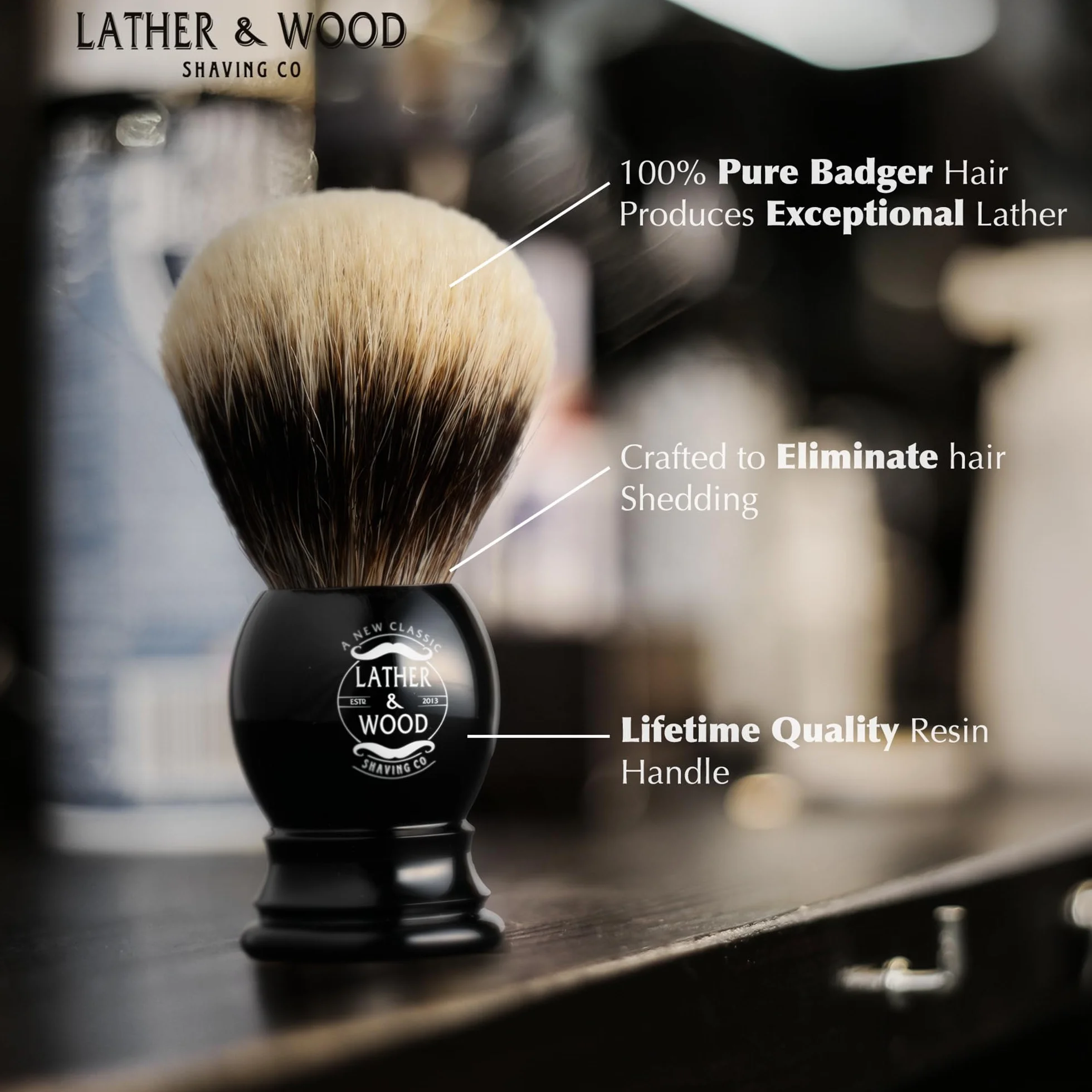 Lather & Wood Shaving Co.Pure Badger Brocha de afeitar – Premium hecha a mano en Inglaterra – Simply the Best Luxury Brocha de afeitar para hombre, 1.00[set de ]