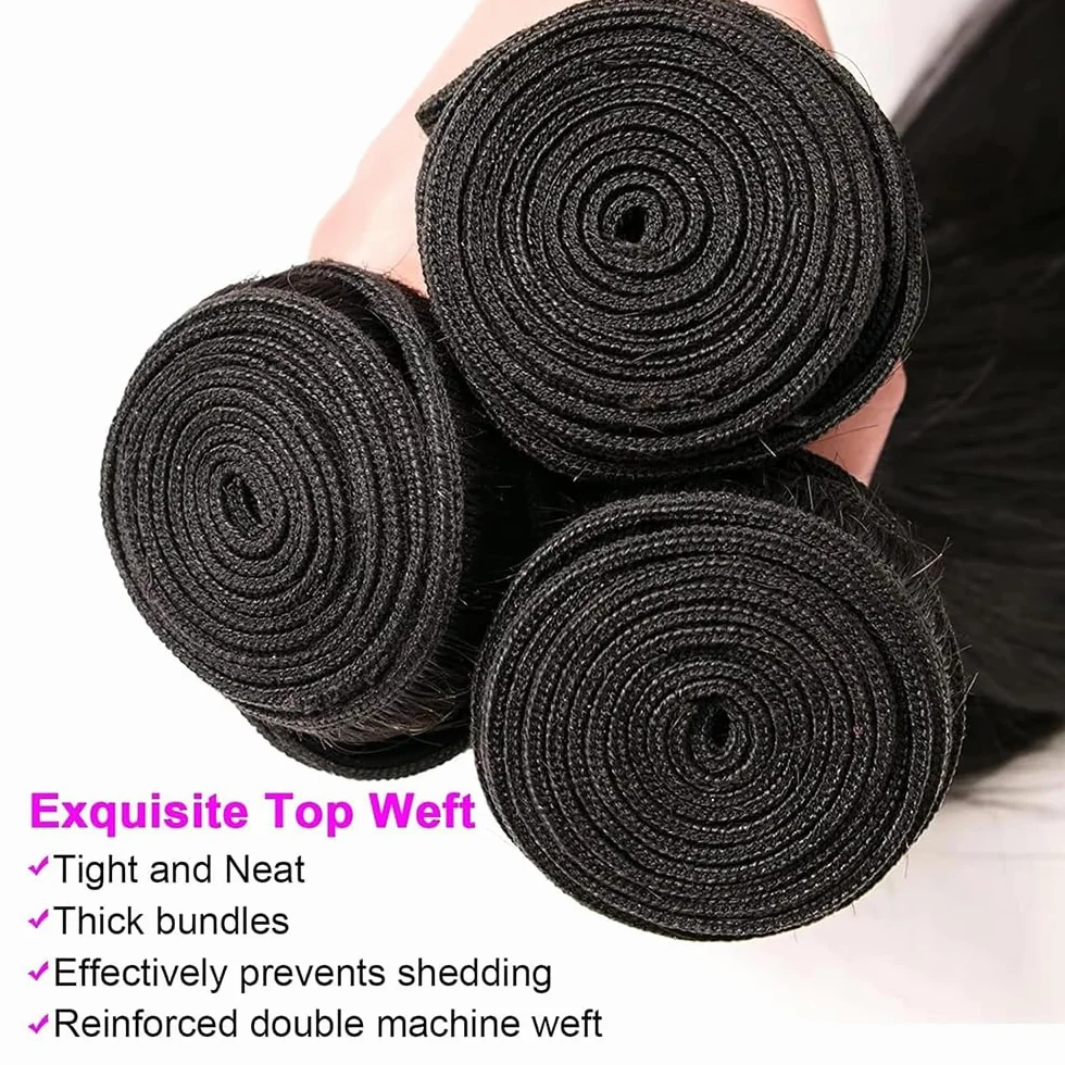 Extensiones de cabello humano de Brasil sin procesar, pelo virgen brasileño, 1B, color negro natural, 3 paquetes, 300 g, para mujeres de 12, 14 y 16 pulgadas