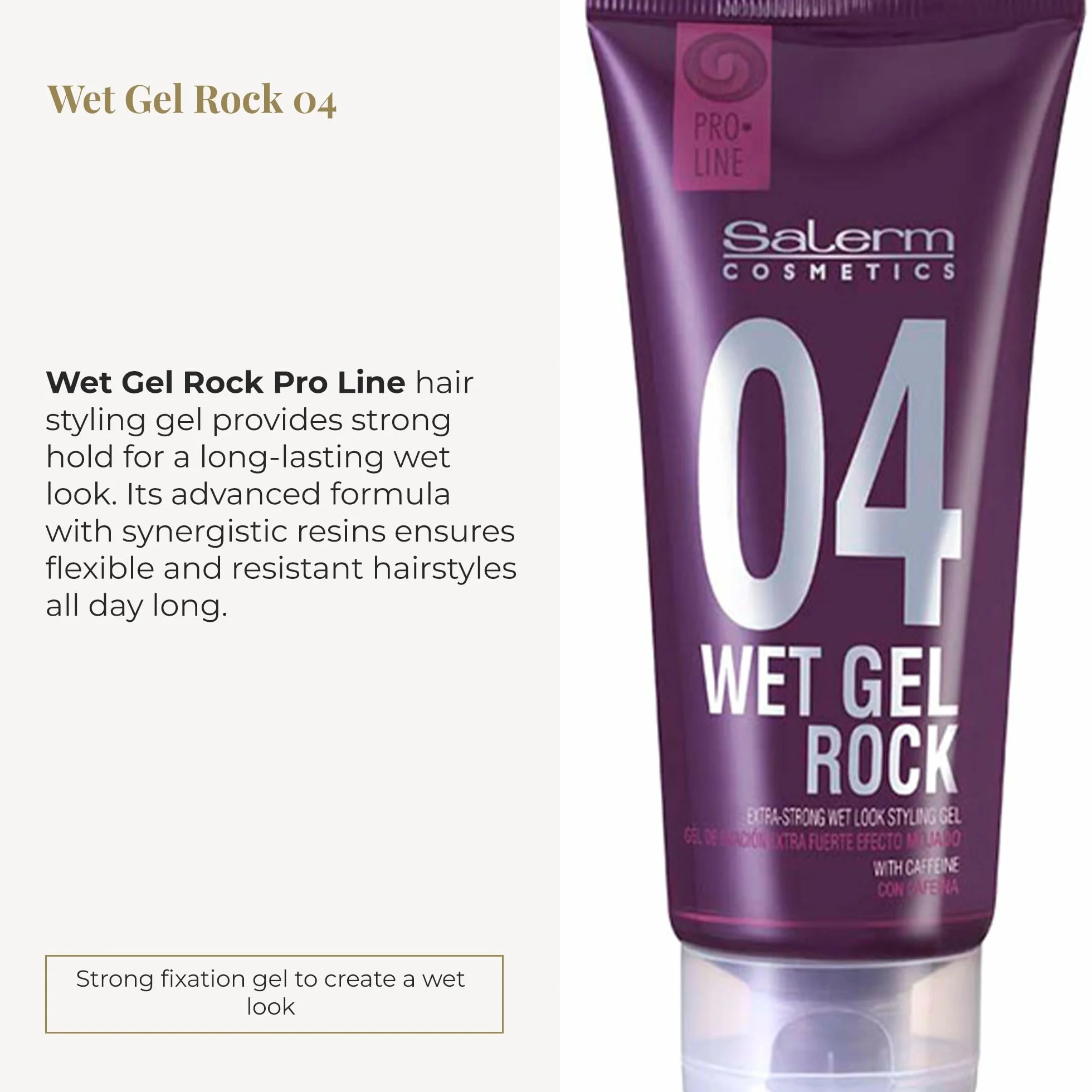 SALERM Pro Line Wet Gel Rock 04-200ml Fijador de Pelo Fijación Fuerte Efecto Mojado Cafeína Resinas Fijadoras