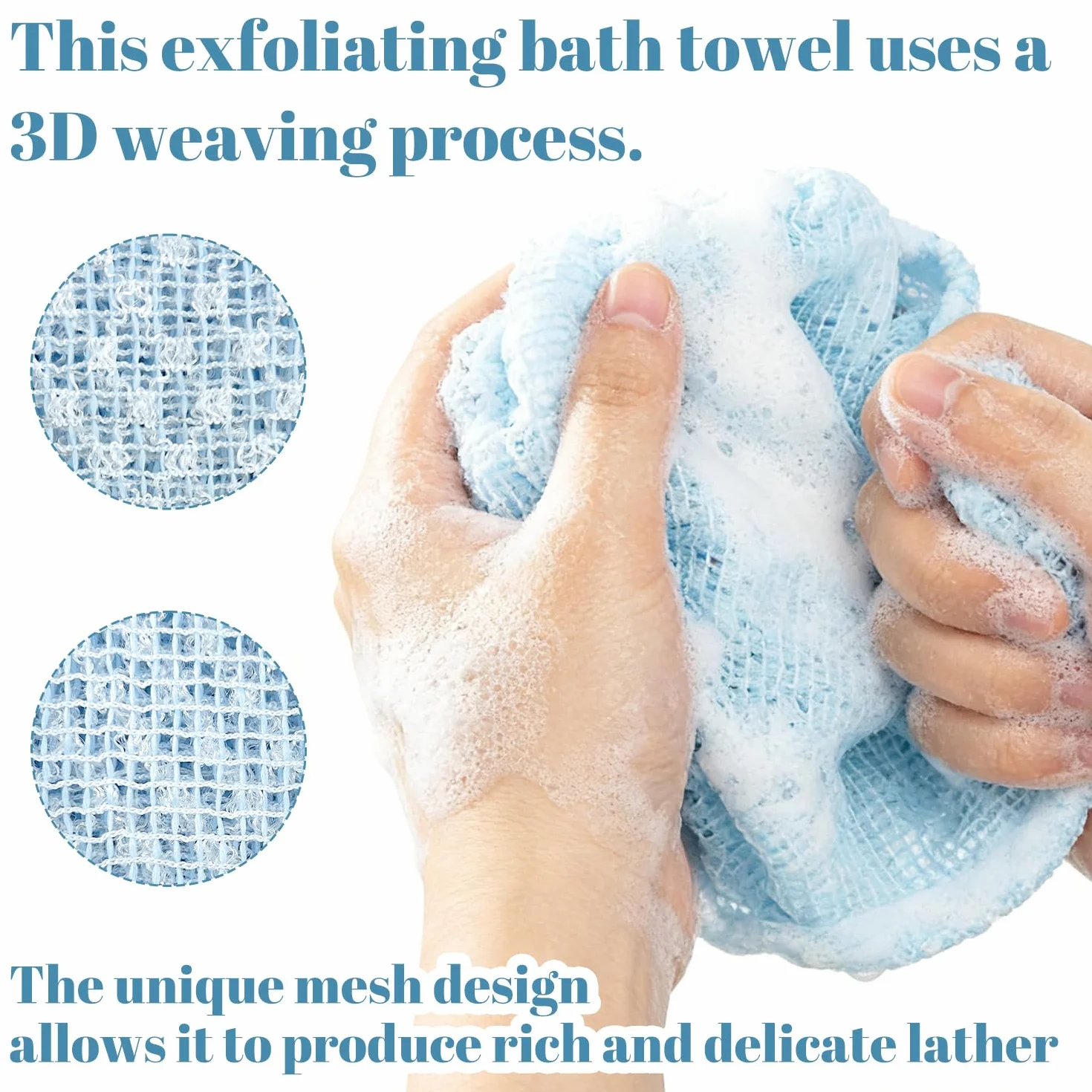 Toalla Exfoliante Japonesa Extra Largo para Ducha - Exfoliación y Eliminación de Células Muertas (Azul)