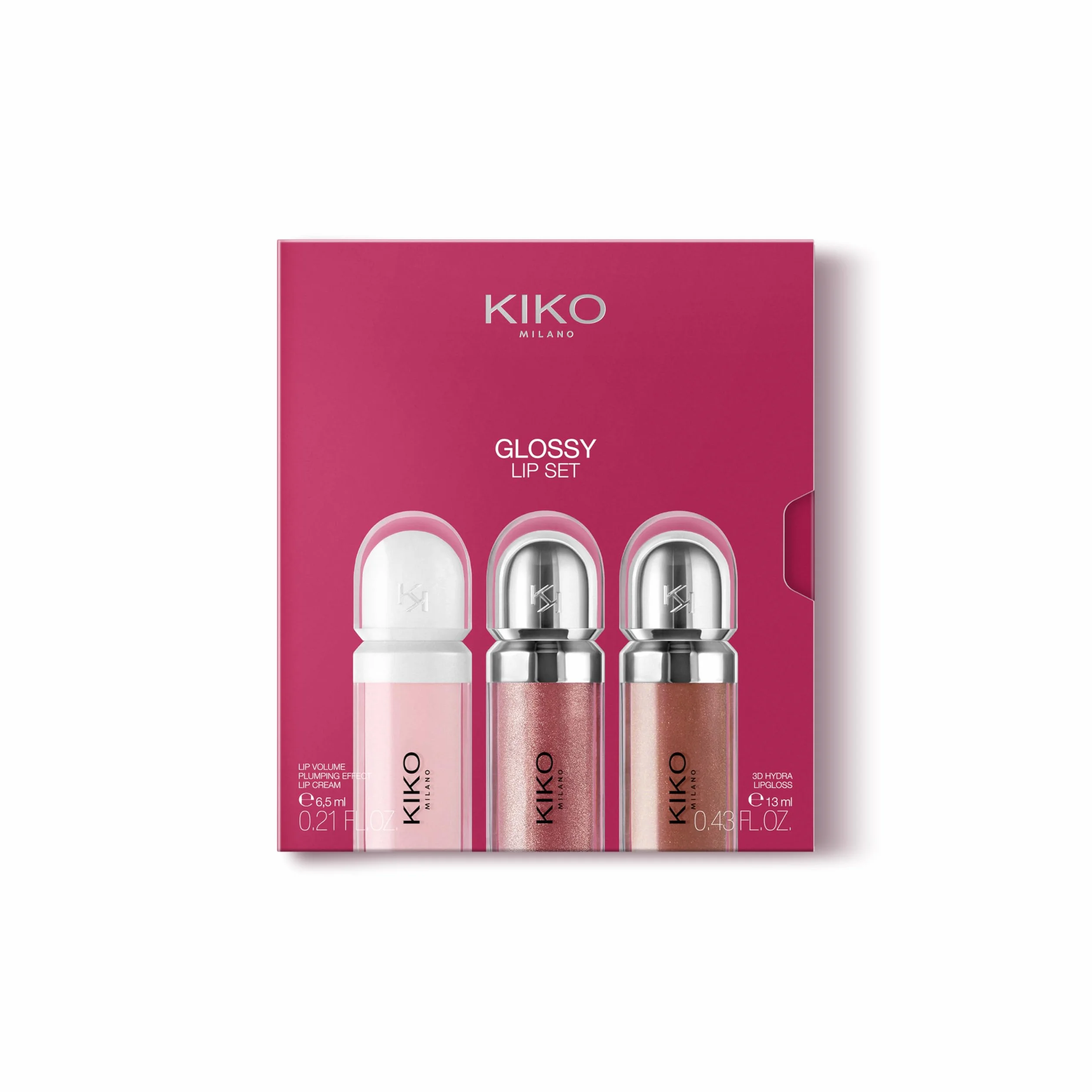 KIKO Milano Glossy Lip Set, 2 Hydrating Lip Glosses & 1 Perfecting Lip Cream
