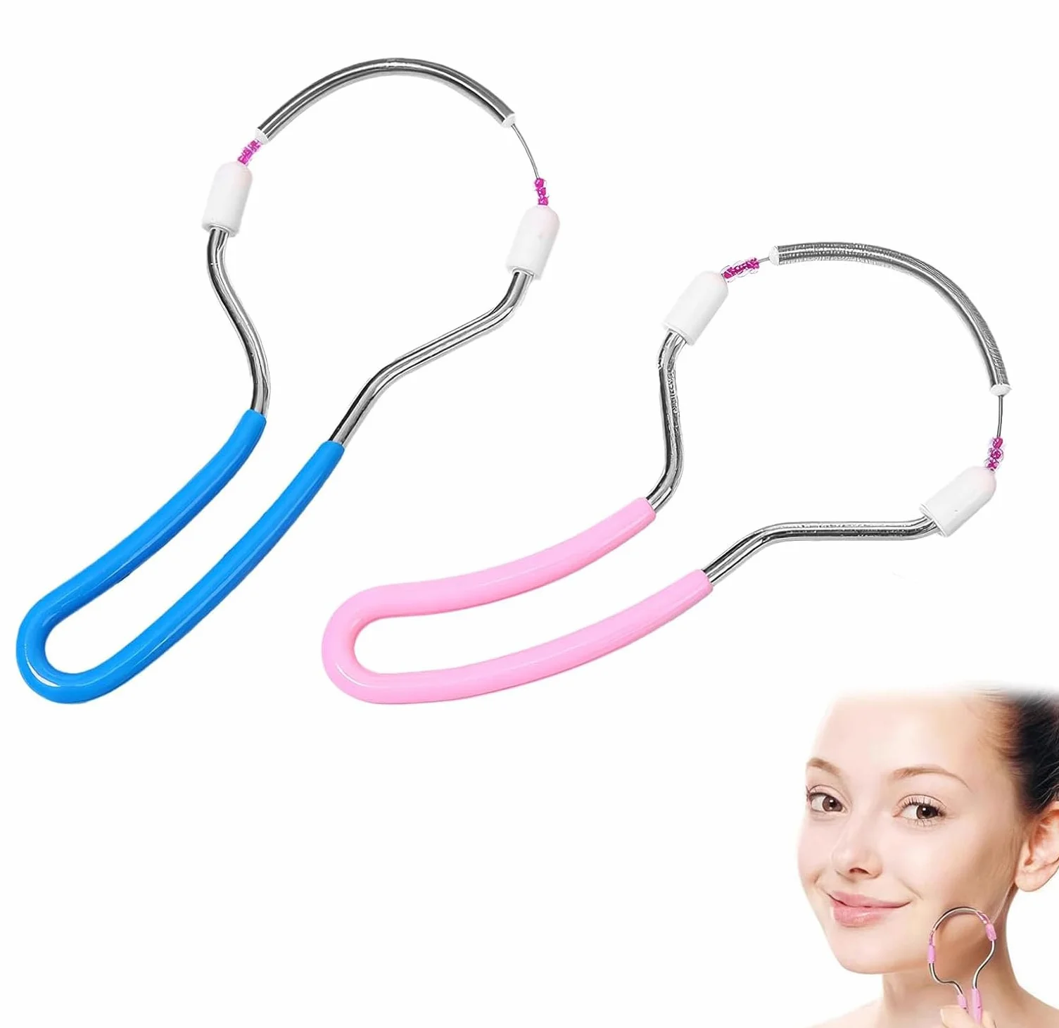 Kit de 2 Depiladores de Resorte Faciales Herramienta de Depilación Manual en Azul y Rosa para Labio Superior Mentón y Mejillas Depilación Facial Suave para Uso en Casa