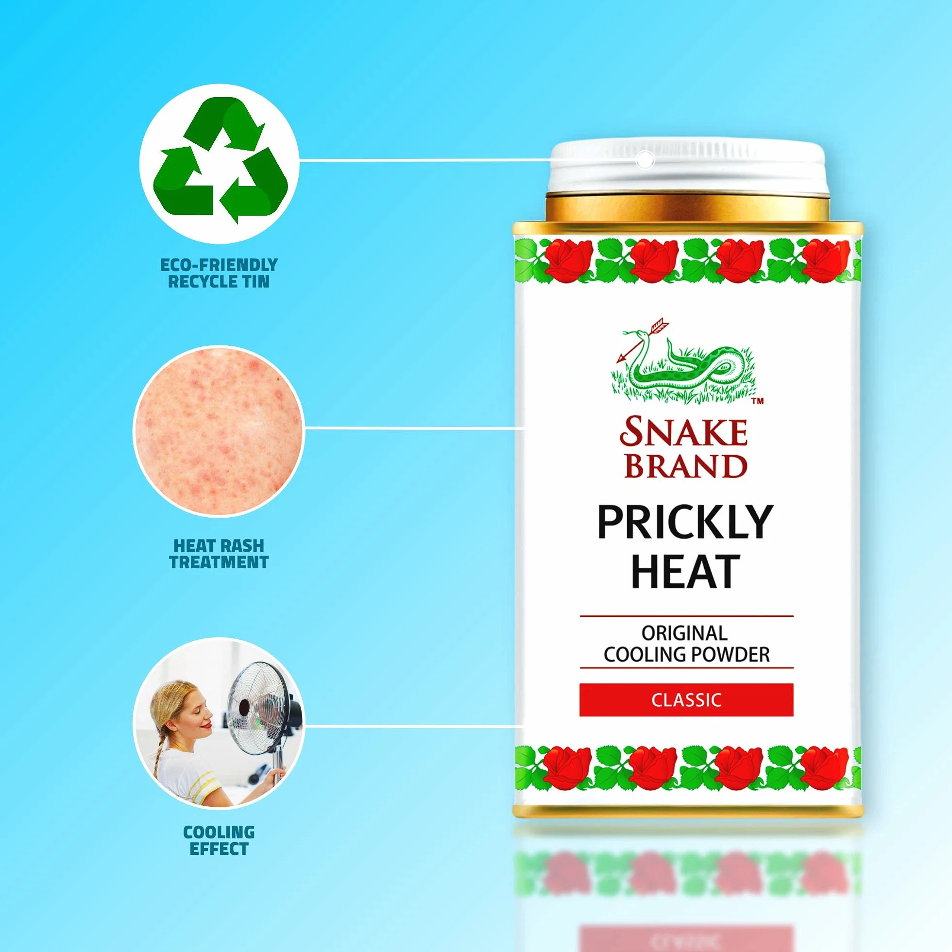 Snake Brand Prickly Heat Powder Classic 140g Paquete de 3