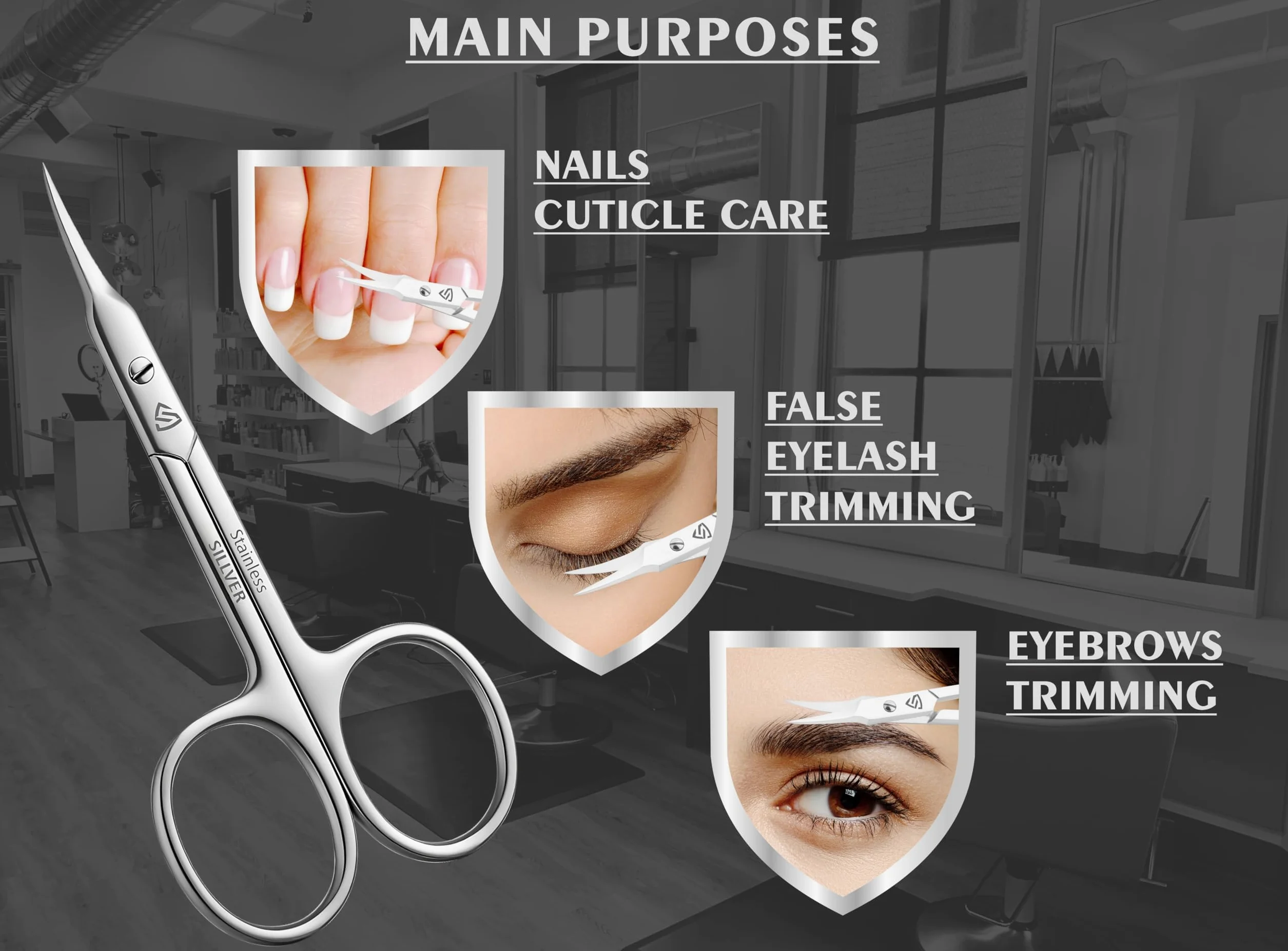 Tijeras para cutículas, hoja curvada, punta extrafina, tijeras de manicura profesional, tijeras de aseo para cutículas, barba, nariz, pelo, pestañas, bigote, tijeras de cejas