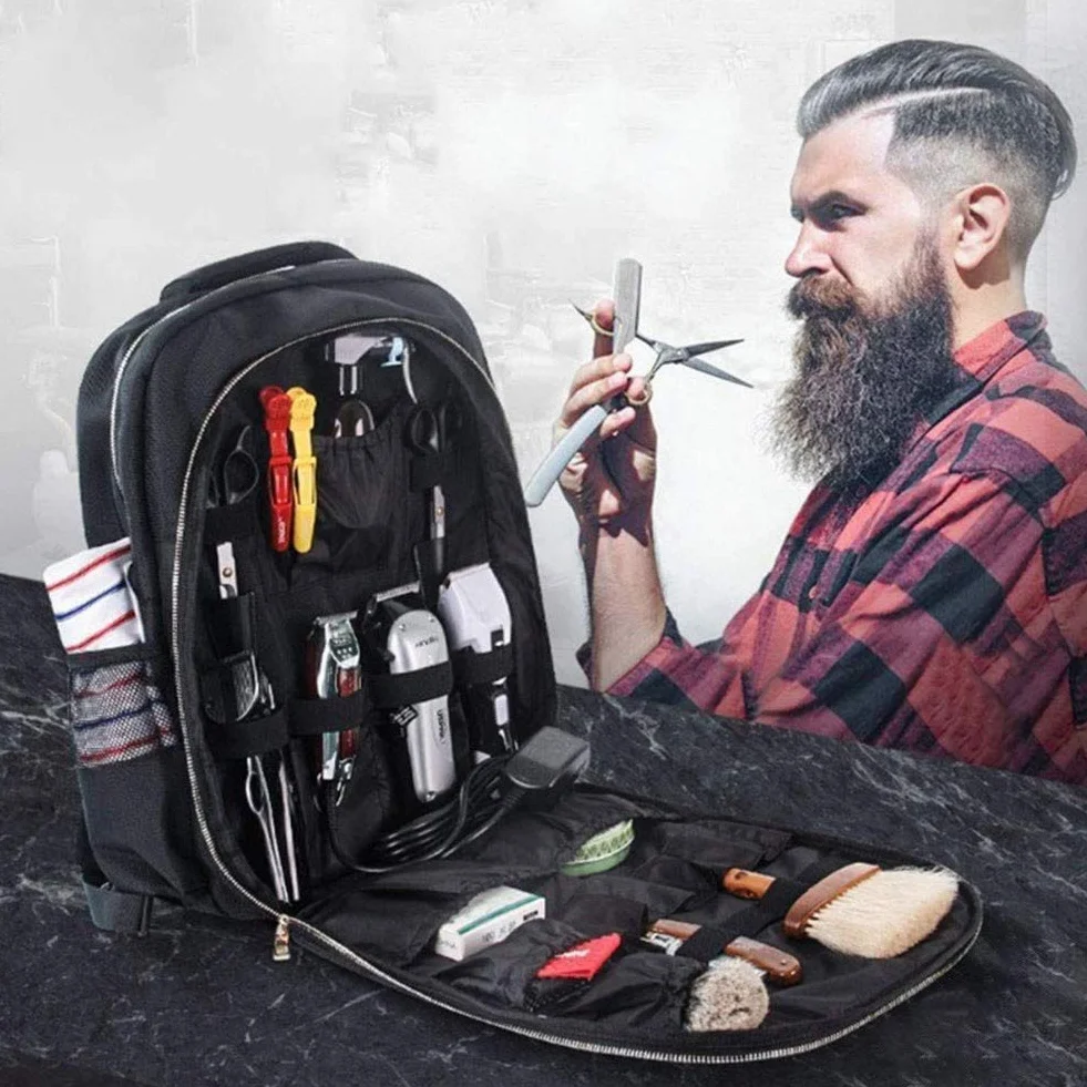 Mochila de barbero, herramienta multifuncional para peluquería, bolsa de viaje para herramientas de maquillaje, organizador para tijeras Clippers, mochila portátil