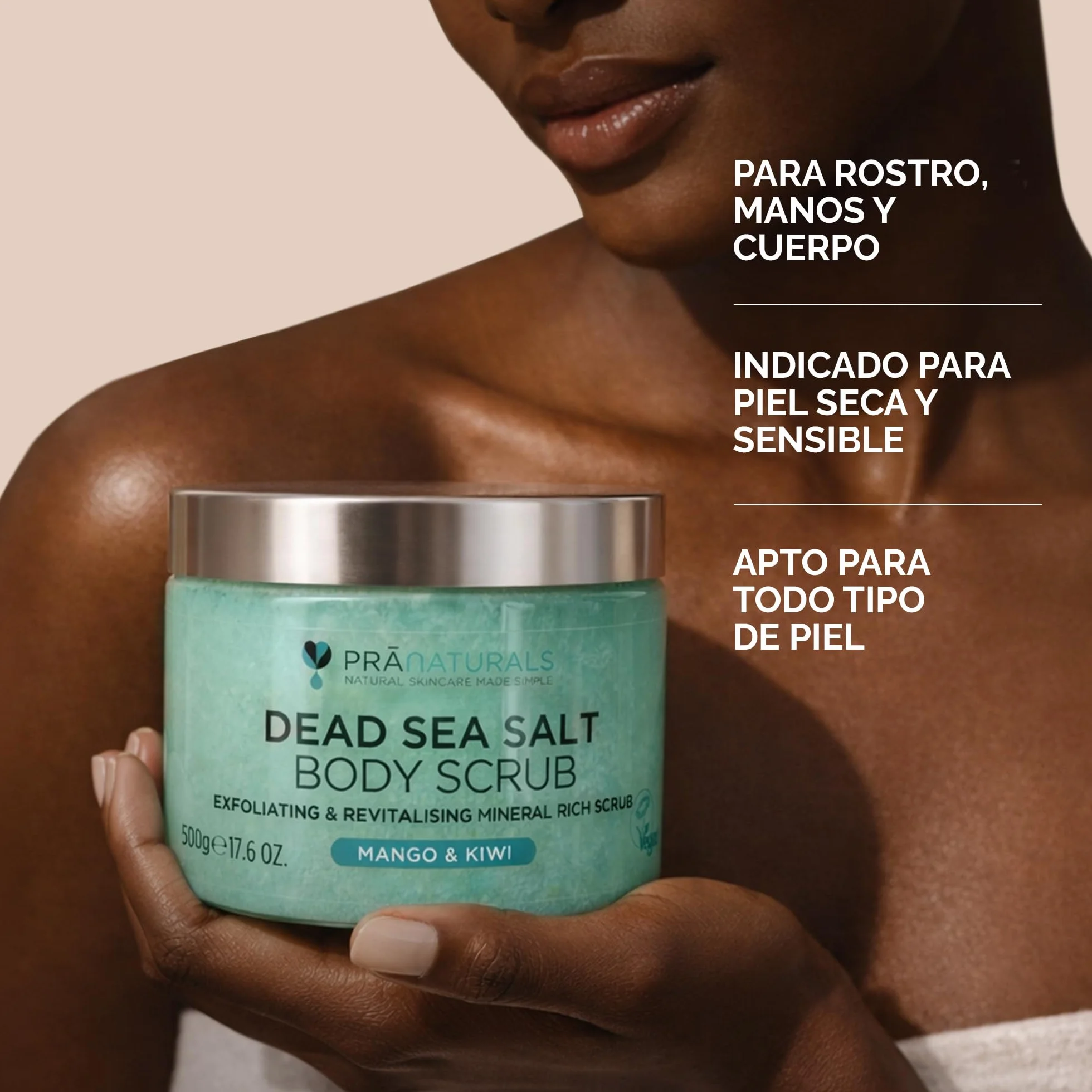 PraNaturals Exfoliante Corporal de Sal del Mar Muerto 500g Body Scrub para Nutrir la Piel, Rico en Minerales Naturales