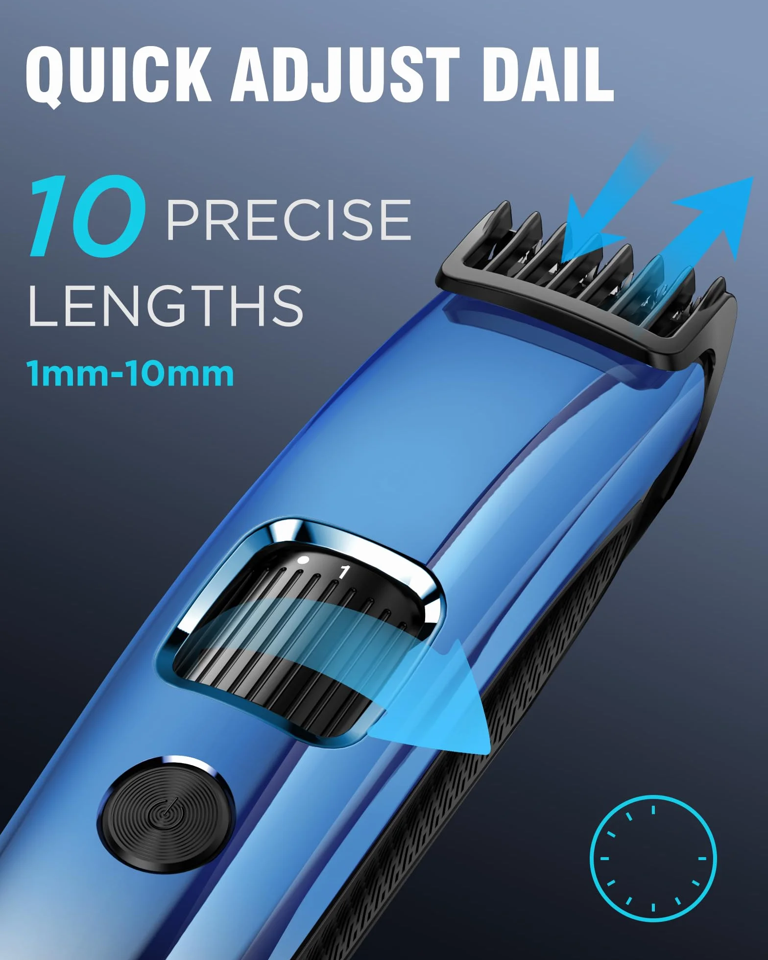 Recortadora de barba eléctrica inalámbrica 1-10 mm con indicador de batería, kit recargable USB