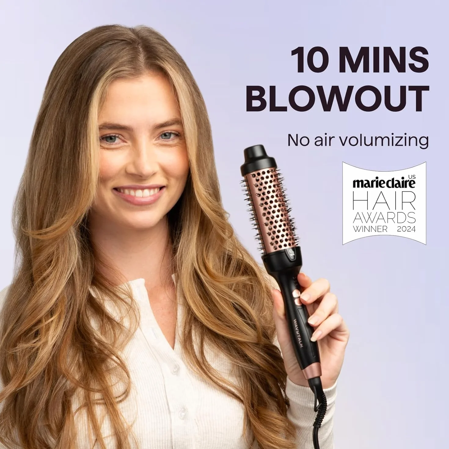 Wavytalk Cepillo Térmico 38mm Iónico Rizador Calentado para Ondas Naturales y Volumen, Doble Voltaje