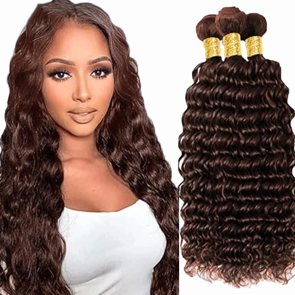 Peluca de onda profunda para mujer, extensiones de cabello humano sin procesar brasileño, extensiones de cabello humano virgen brasileño, #4, marrón chocolate, paquete con una cobertura mínima
