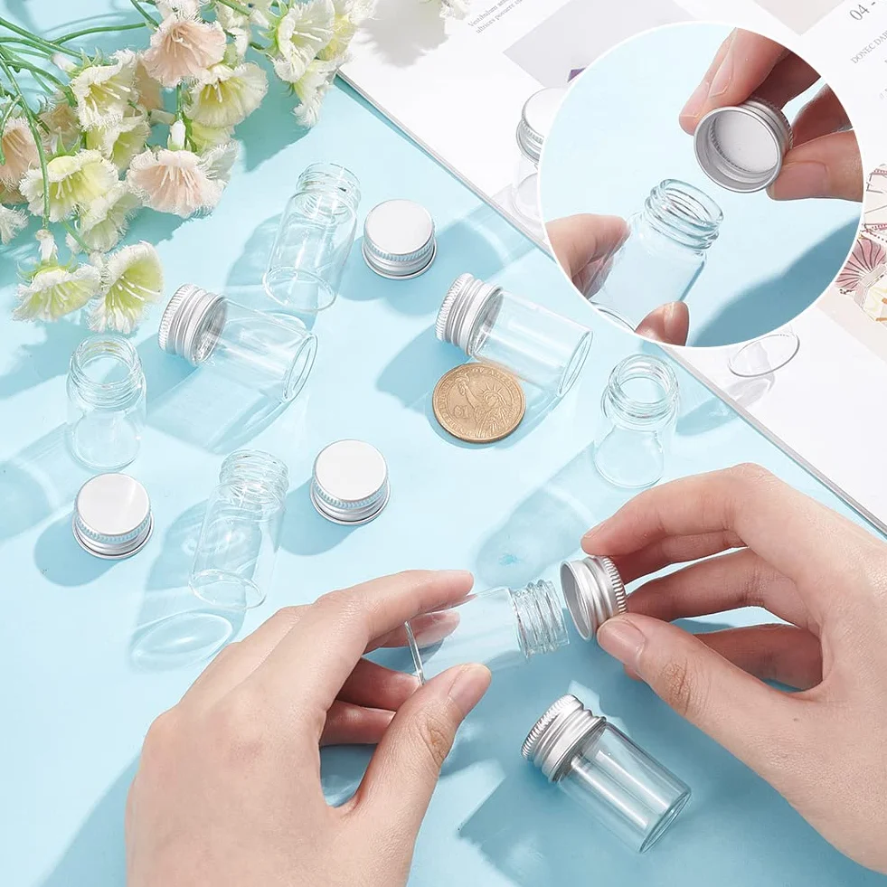 BENECREAT 24 unidades Mini Tarros de Cristal Vacíos 8 ml para Cosméticos con Tapas de Aluminio