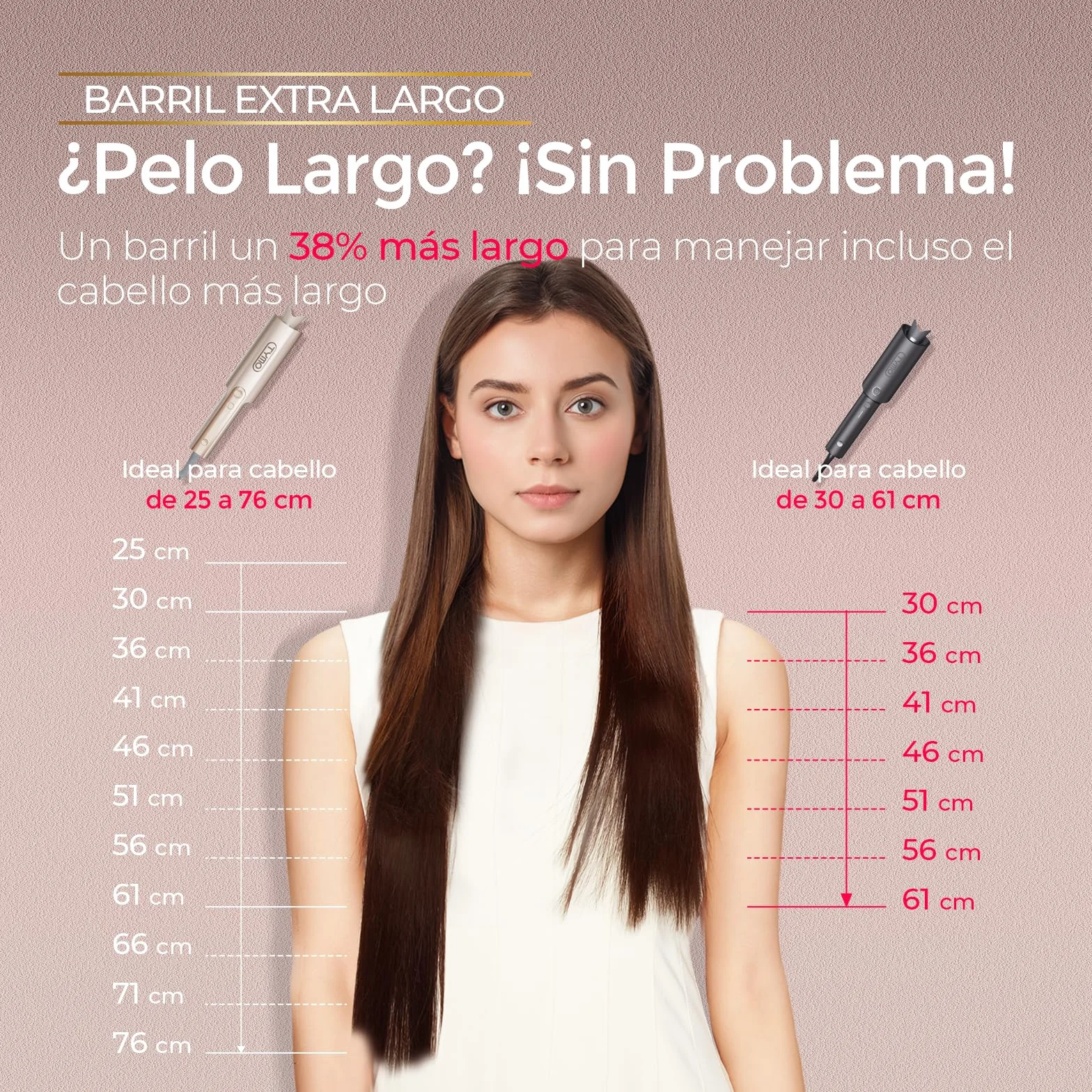 TYMO Curlpro Plus Rizador de Pelo Automático 25mm Beach Waves Moldeador Anti-Quemaduras Calentamiento Rápido Dorado