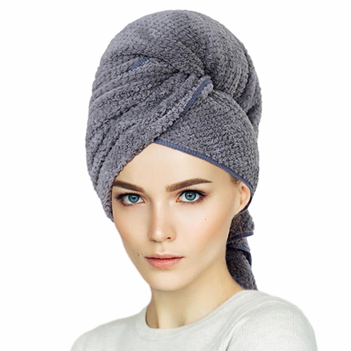 Toalla de Microfibra para el Cabello Secado Rápido Absorbente Gris 60 x 100 cm