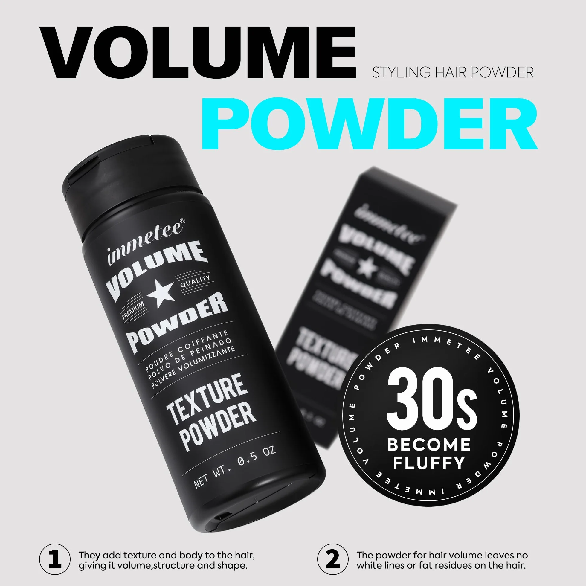 immetee Polvos Volumen Texturizantes para el Pelo Hombre Mujer, Efecto Mate Acabado Natural, 14g