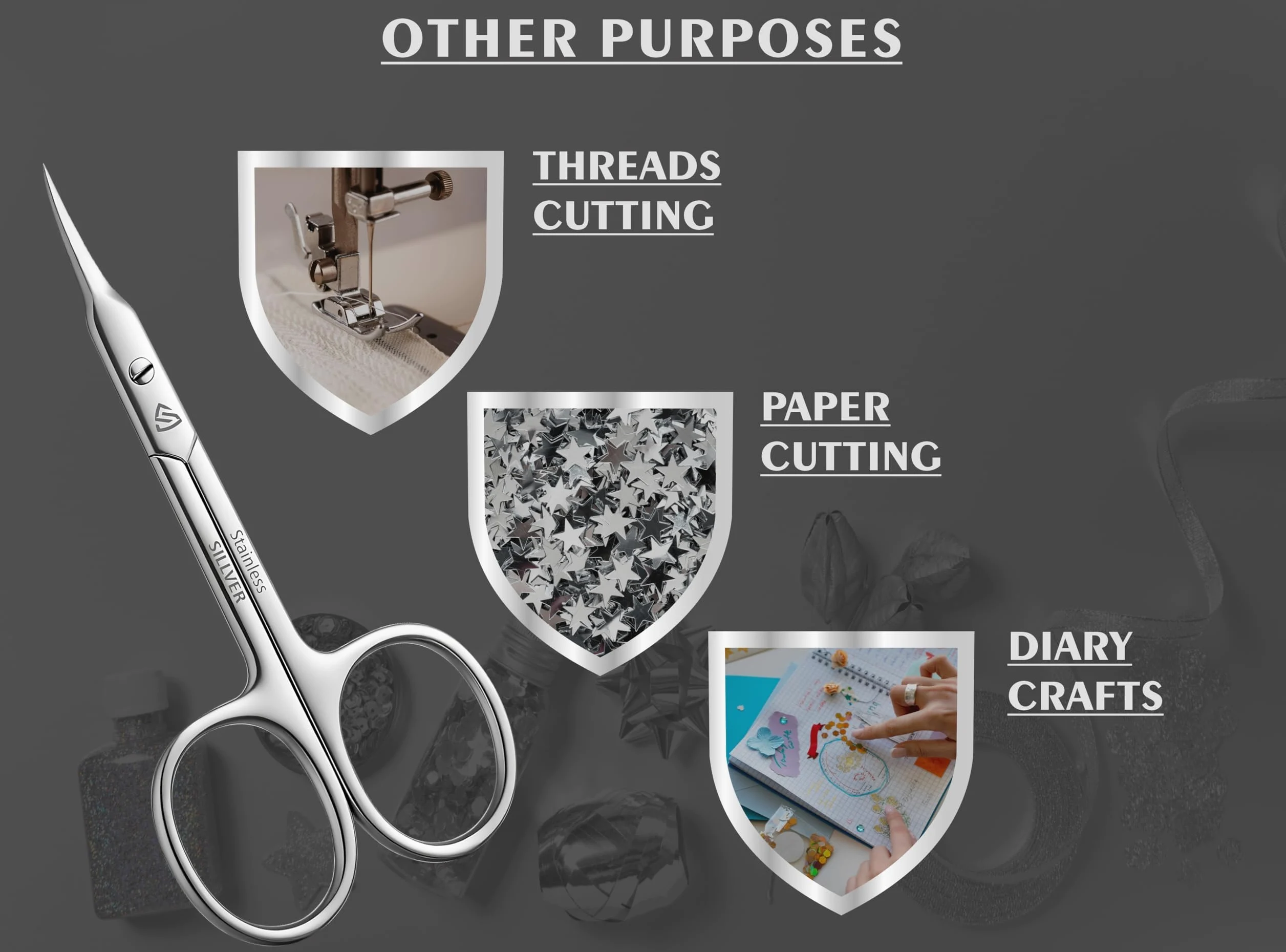 Tijeras para cutículas, hoja curvada, punta extrafina, tijeras de manicura profesional, tijeras de aseo para cutículas, barba, nariz, pelo, pestañas, bigote, tijeras de cejas