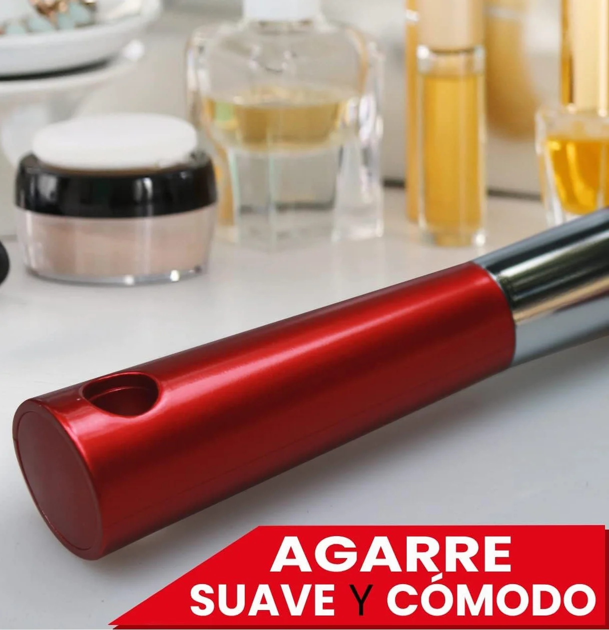 Mirrorvana Espejo de Mano Grande con Asa Modelo Barbero 1 Unidad Rojo