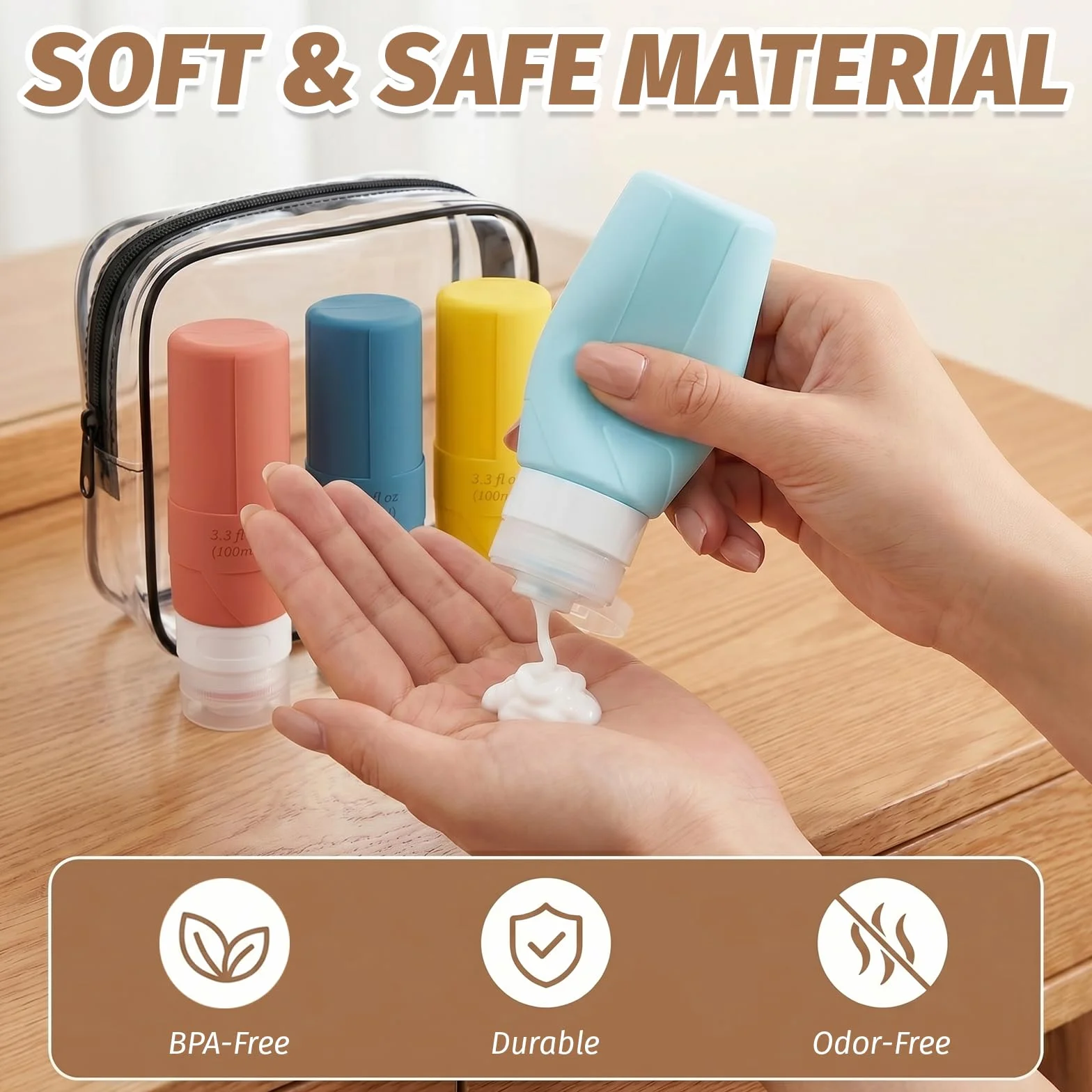 Botellas de Viaje Silicona 100ML, Botes Rellenables a Prueba de Fugas para Champú, Loción y Gel de Ducha
