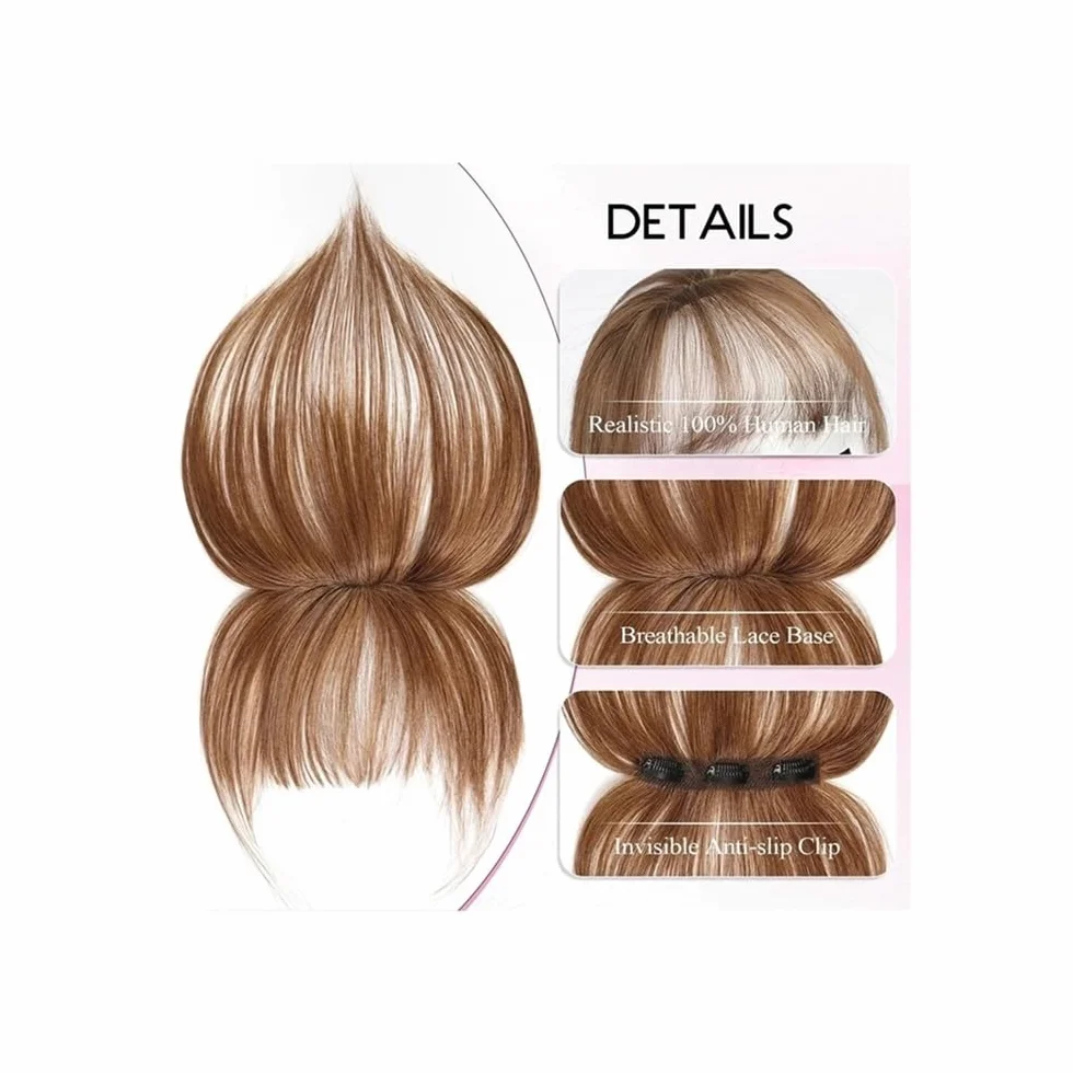 Flequillo De Cabello Humano For Mujeres, 3D, Ralo, Clips Color Marrón Natural, Con Postizo, Cobertura Total 360°(Natural Brown)