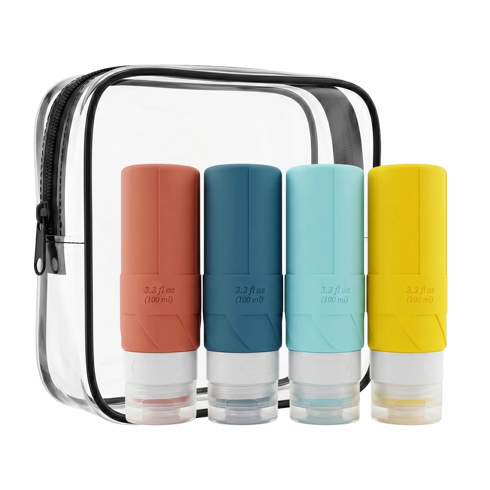 Botellas de Viaje Silicona 100ML, Botes Rellenables a Prueba de Fugas para Champú, Loción y Gel de Ducha