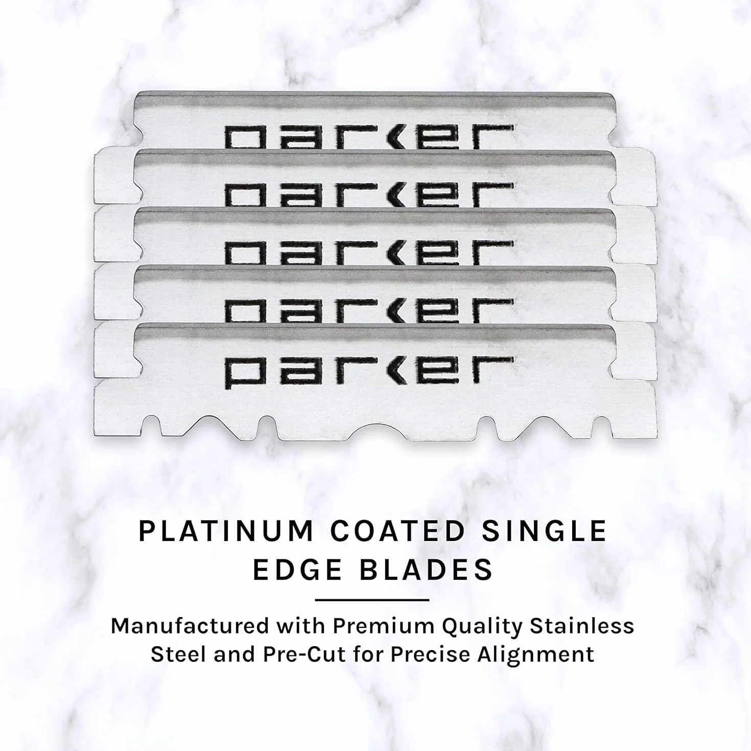 Parker Safety Razor Maquinilla de Afeitar Recta de Acero Inoxidable para Barbero con Cuchillas Shark 100 Super Inoxidable Blanco