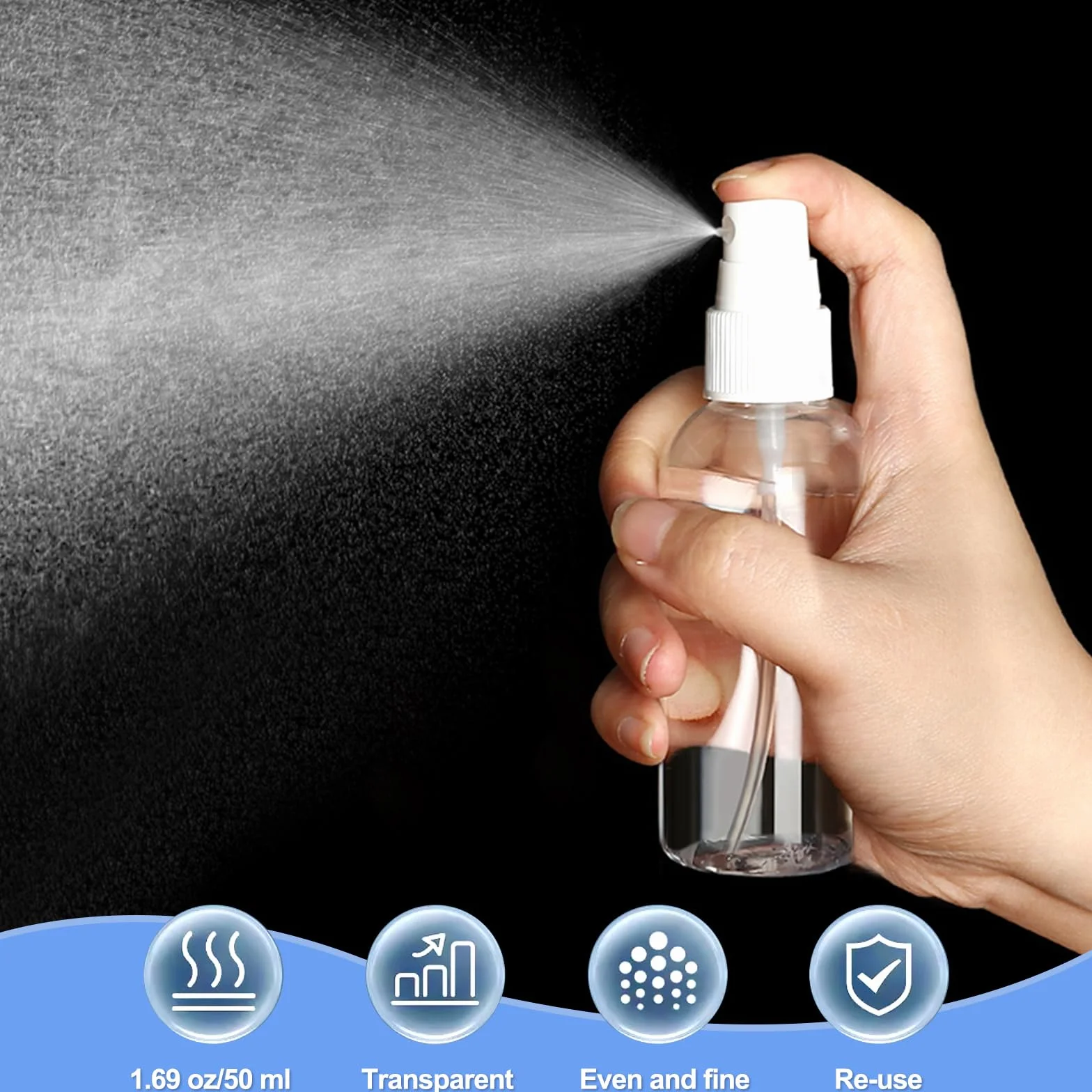 Bote Spray 50ml Plástico Vacío 4 Piezas para Aceites Esenciales, Limpieza, Perfume
