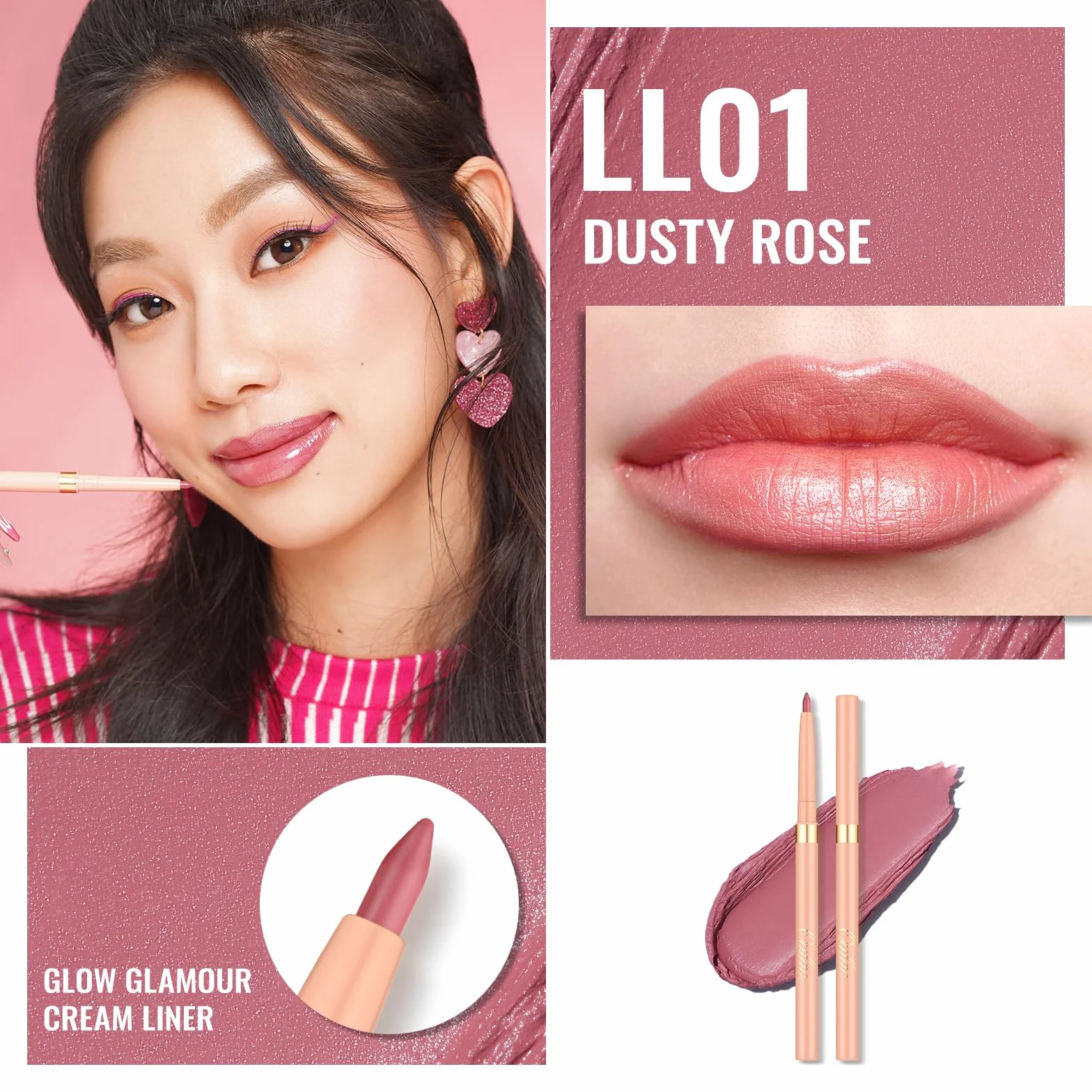 OULAC Lip Liner Dusty Rose Waterproof 24H Longwear Matte Vegan (L01)