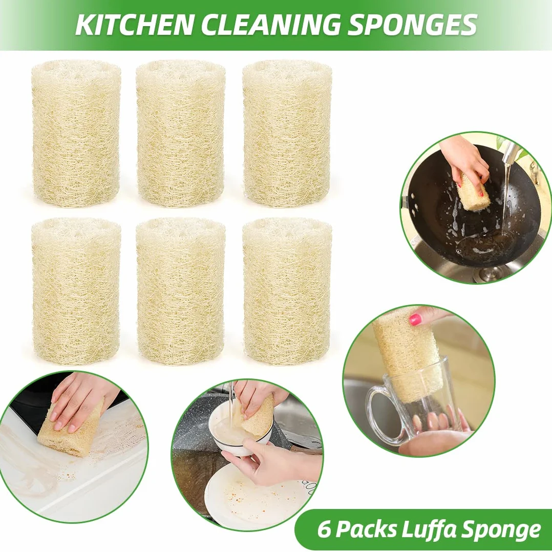 Esponjas Naturales Luffa Scrubber Exfoliante para Baño y Cocina 6 Piezas